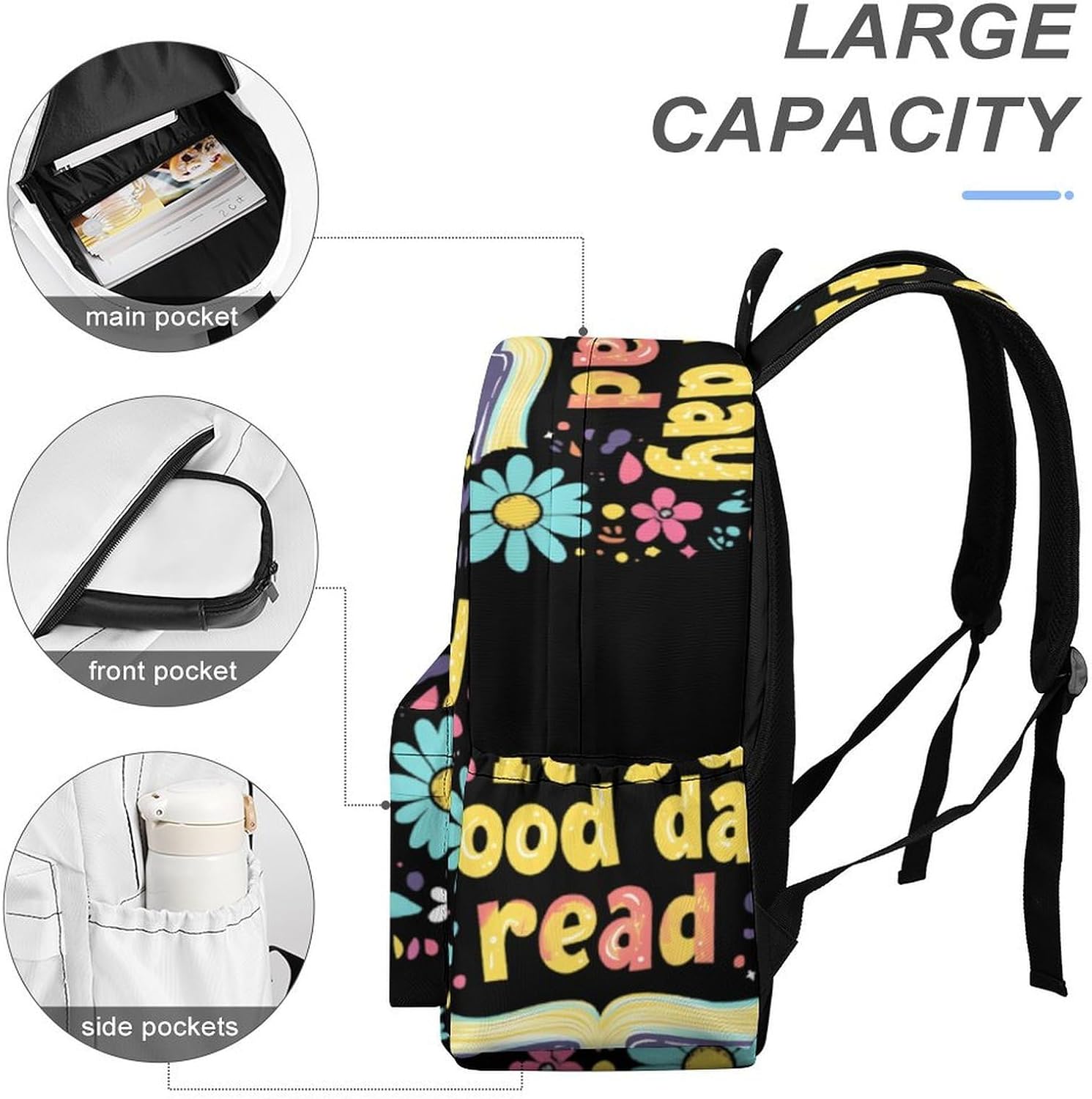 It's A Good Day to Read A Book Casual Backpack Daypack 16.5 Inch Fashion Double Shoulder Bag for Women