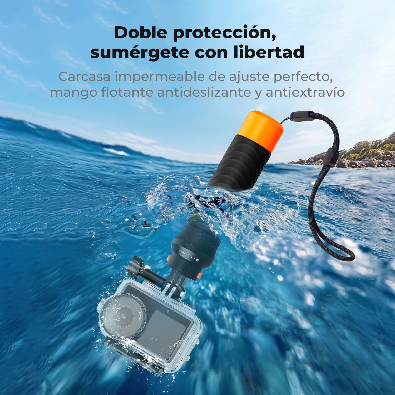 K&F CONCEPT Estuche Impermeable 60M/196FT con Asa Flotante, Compatible con dji Osmo Action 6, Carcasa de Buceo Profundo con Zapata Fría y Lámina Antiempañante, Cubierta Protectora para Buceo