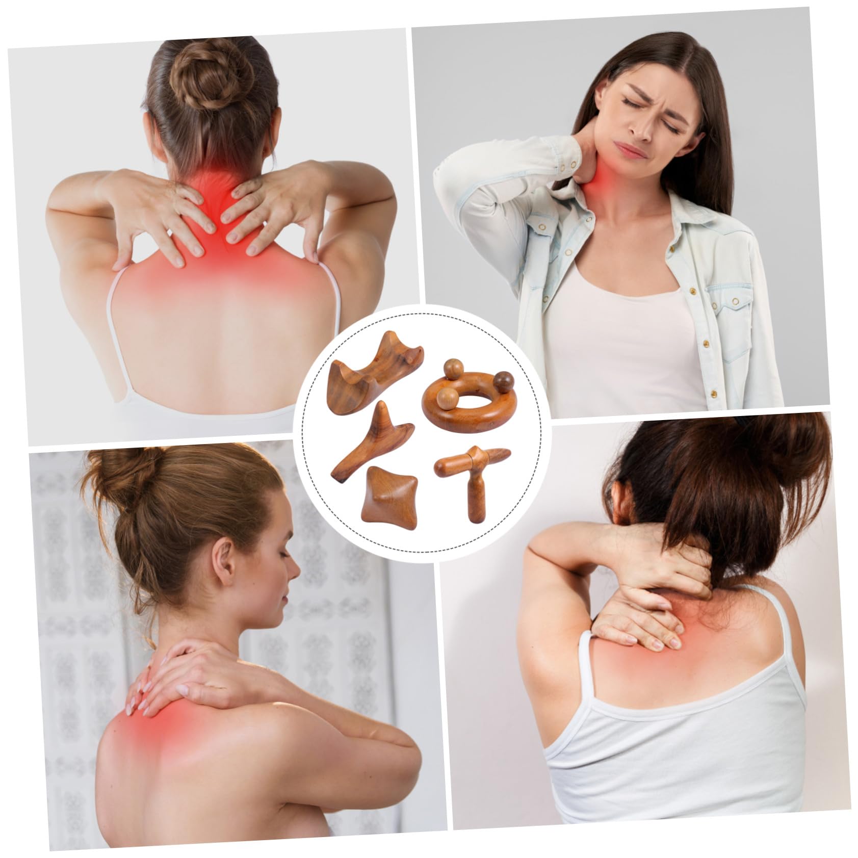 Tabla De Raspado Guasha De Madera 5 Piezas Set Tradicional Triángulo, Cruz, Hexágono, Círculo Para Masaje Facial y Corporal, Herramienta Duradera Para Spa, Cuidado De Piel Casa y Viajes