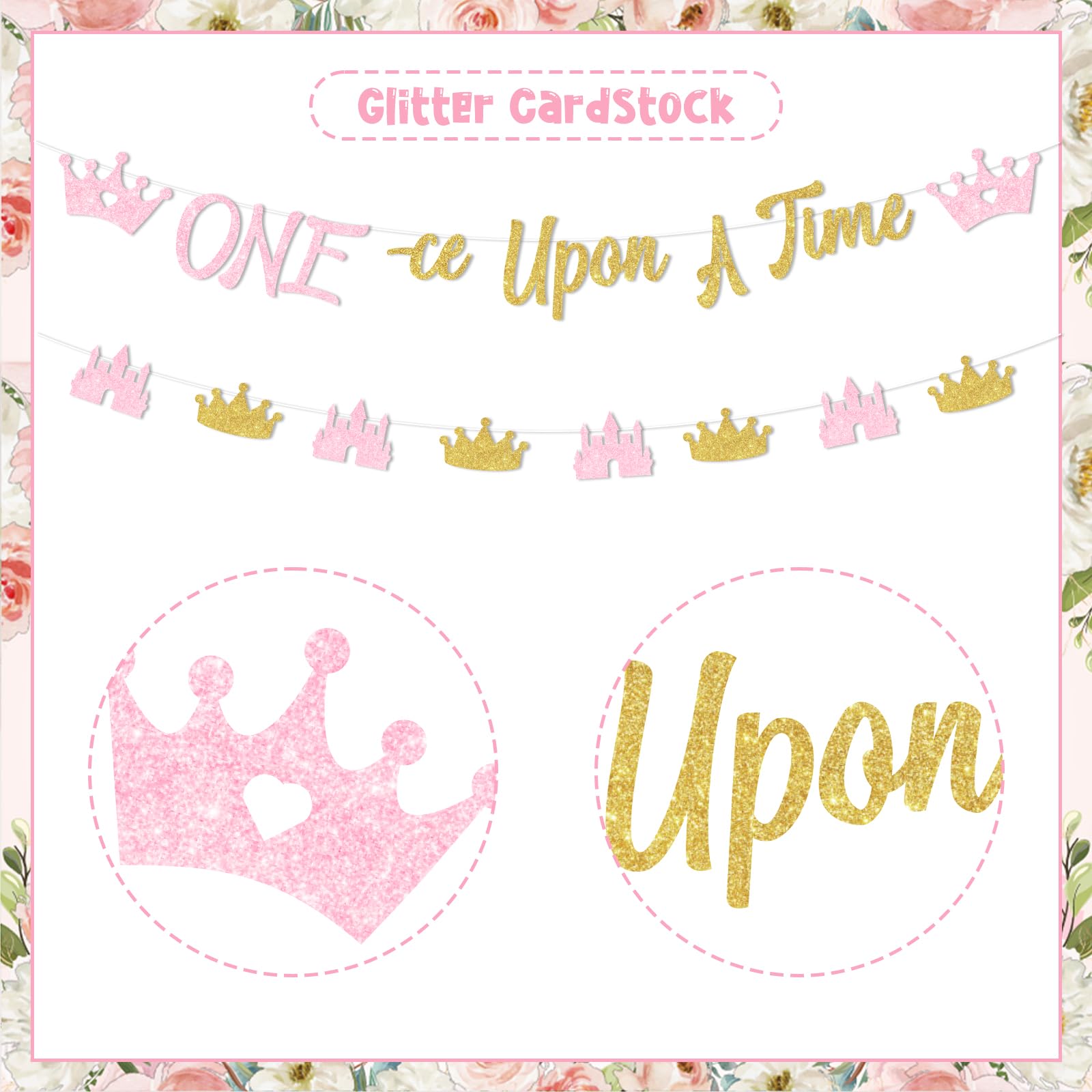 Banner Di Compleanno Per Porta Ragazza 1° Anno - Telo In Vinile Oro Rosa 90x180 Cm, Con Corona E Pois, Per Decorazione Festa