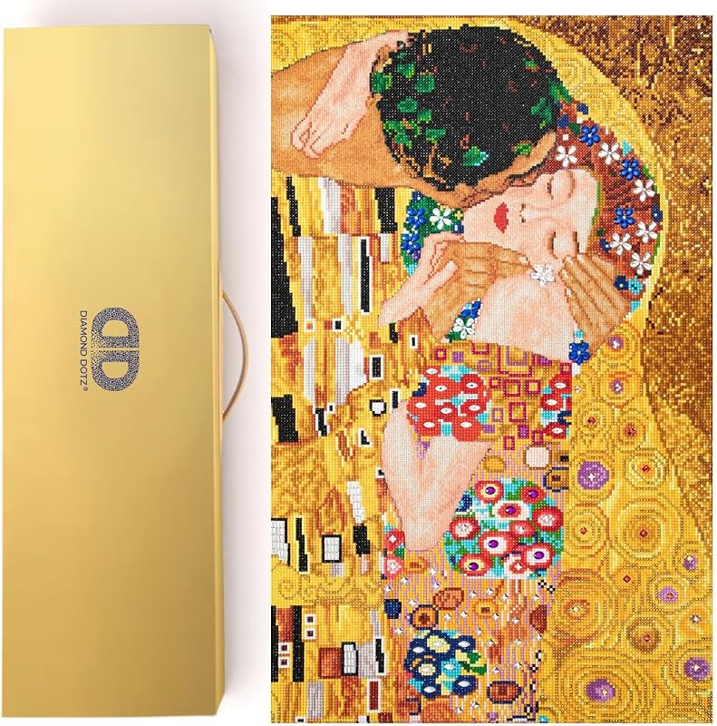 Diamond Dotz El beso después de Klimt Kit de pintura de diamantes para adultos con gemas | Diseño de cobertura total, acabado facetado brillante, juego básico completo, decoración de pared vibrante, listo para enmarcar, gran regalo hecho a mano