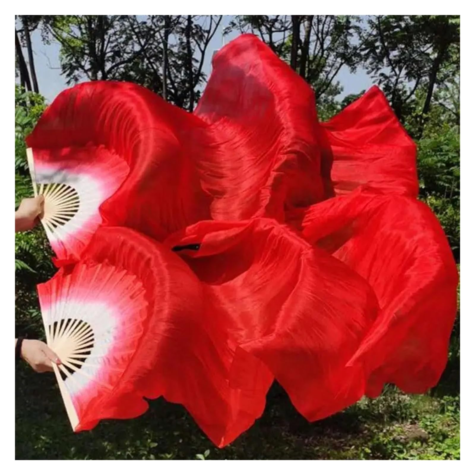 wachlarz jedwabny, Wachlarz do tańca o długości 120 cm Kobiety Tancerz z gradientem brzucha Praktyka długie imitacje rekwizytów tanecznych Jedwabne wachlarze(Color 04)