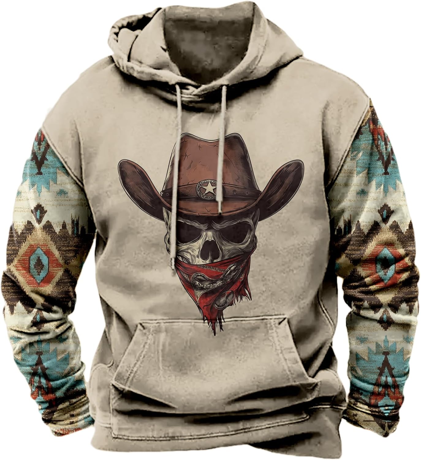 MARSVOVO Aztec Hoodies For Men Cowboy Western Vintage Ethnic Print Hooded Sweatshirt Fashion Graphic Fall Pullover