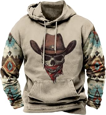 Western Cowboy Hoodie for Men Graphic Pullover Hooded Sweatshirt Crewneck Aztec Native American Clothing Casual Oversized Lightweight Long Sleeve Sweater Shirts Winter Fall Outftis Tops Jackets,4XL