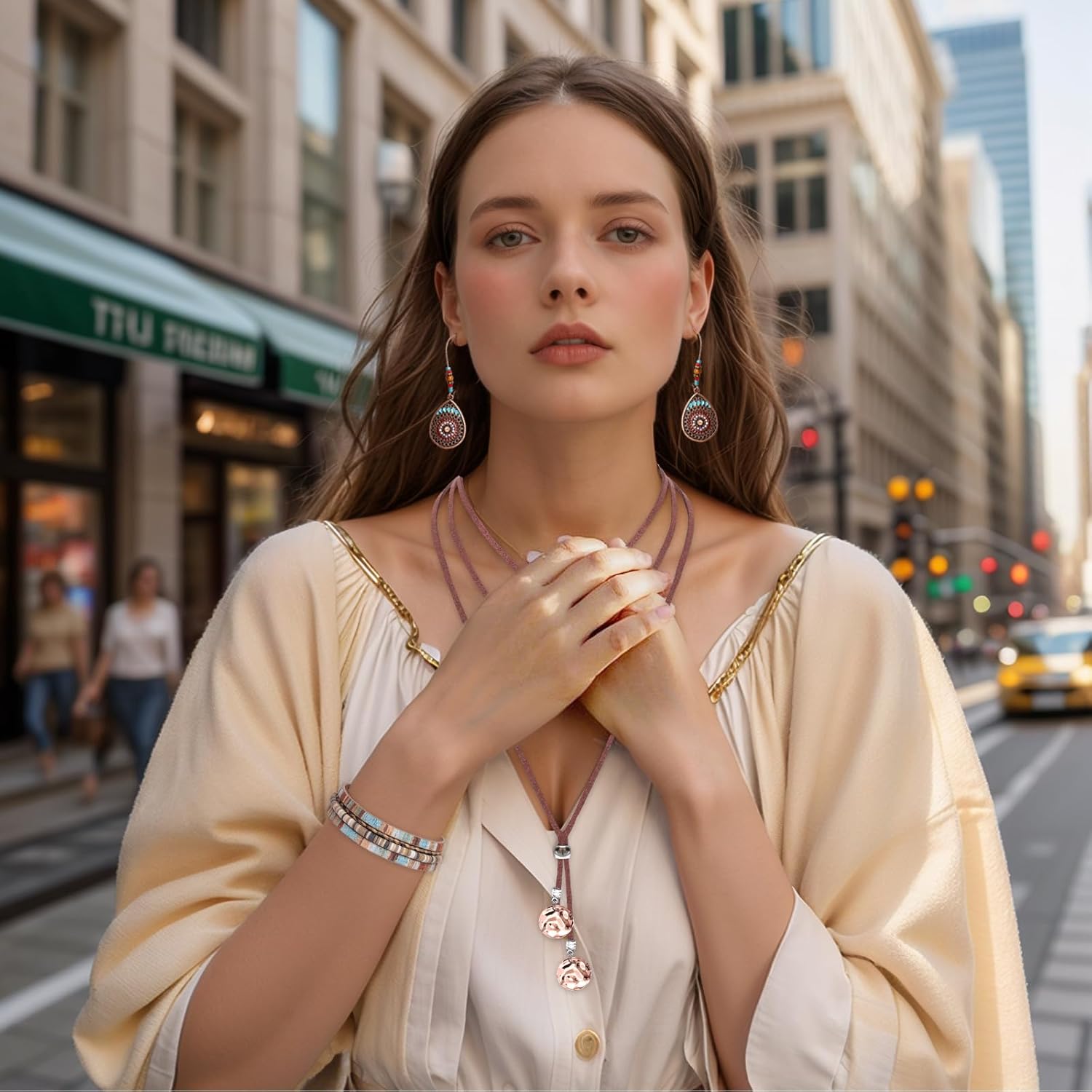 3 Pcs Western Jewelry Set for Women Classic Necklace Bracelet Earrings Bohemian Jewelry Set - Image 6