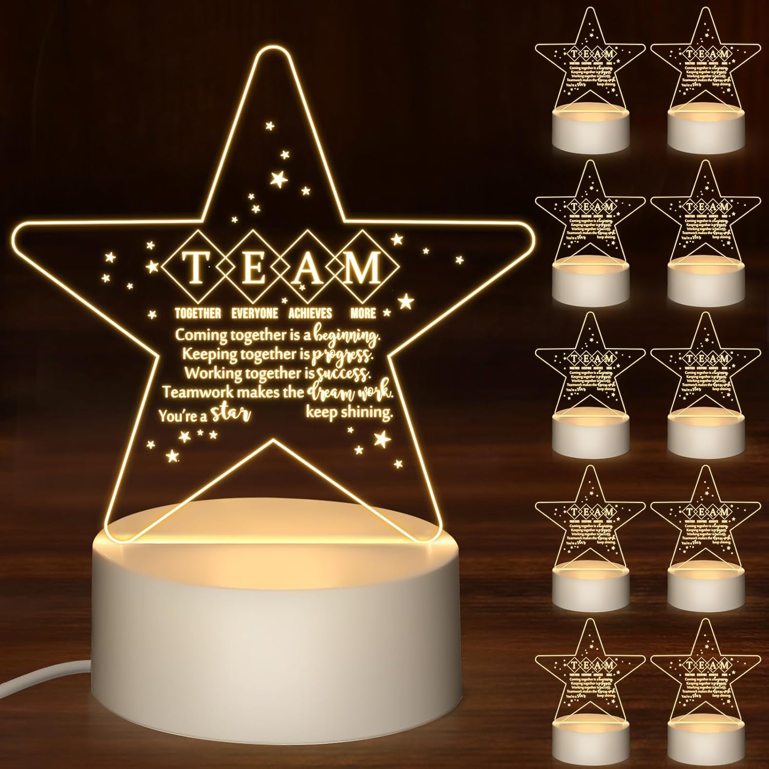 Sumind 10 Pcs Thank You Gifts in Bulk Teacher's Day Gift Employee Coworker Appreciation Acrylic Night Light LED Engraved Lamp with Base for Volunteer Team Staff Social Work Medical Assistant Nurse