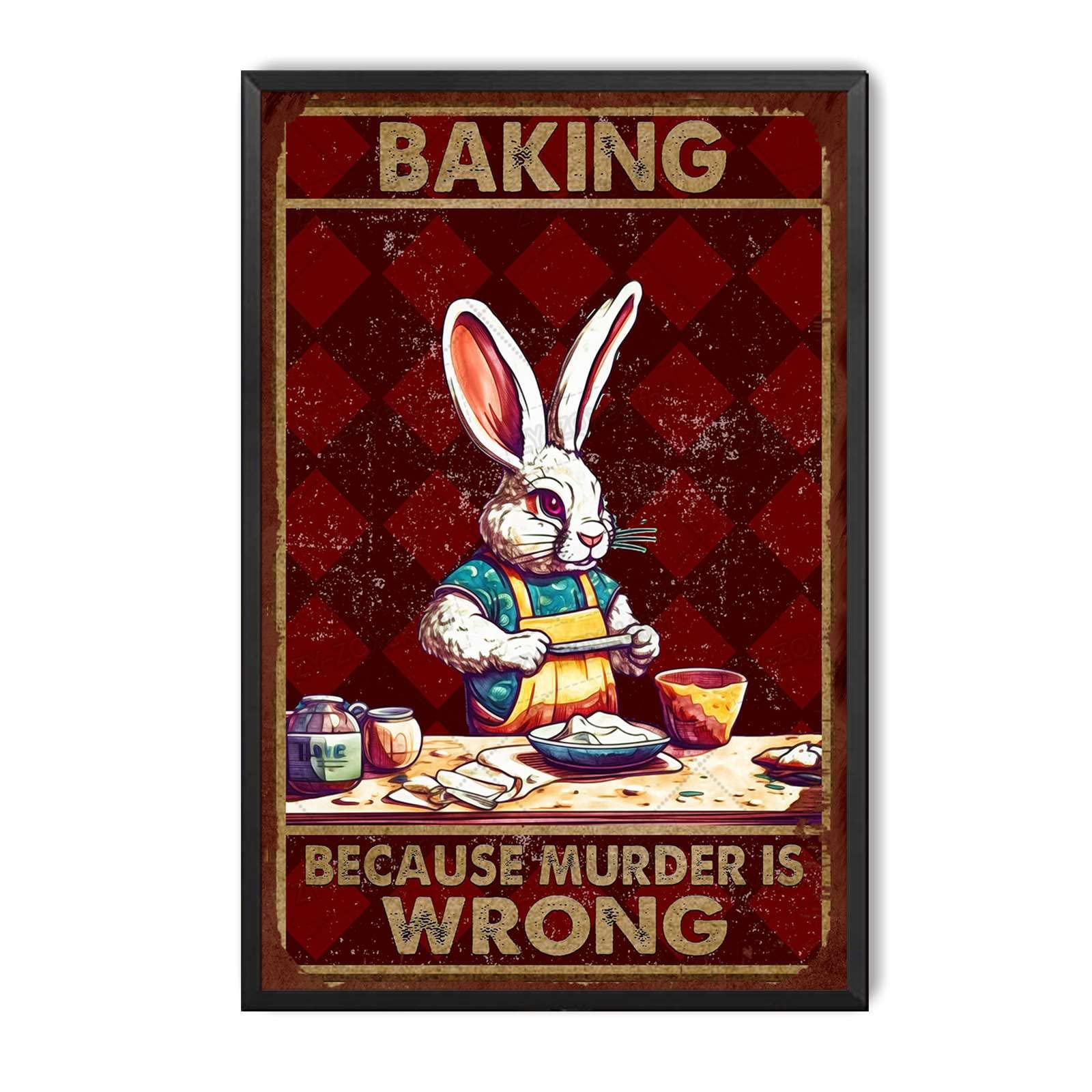 peiyeety Metal Tin Sign Rabbit Baking Inspired Vintage Decorative Wall Plaque, Funny Kitchen Poster For Home Kitchen Living Room Bar Cafe Farmhouse Indoor Outdoor Patio Wall Decoration, 6x8 Inch