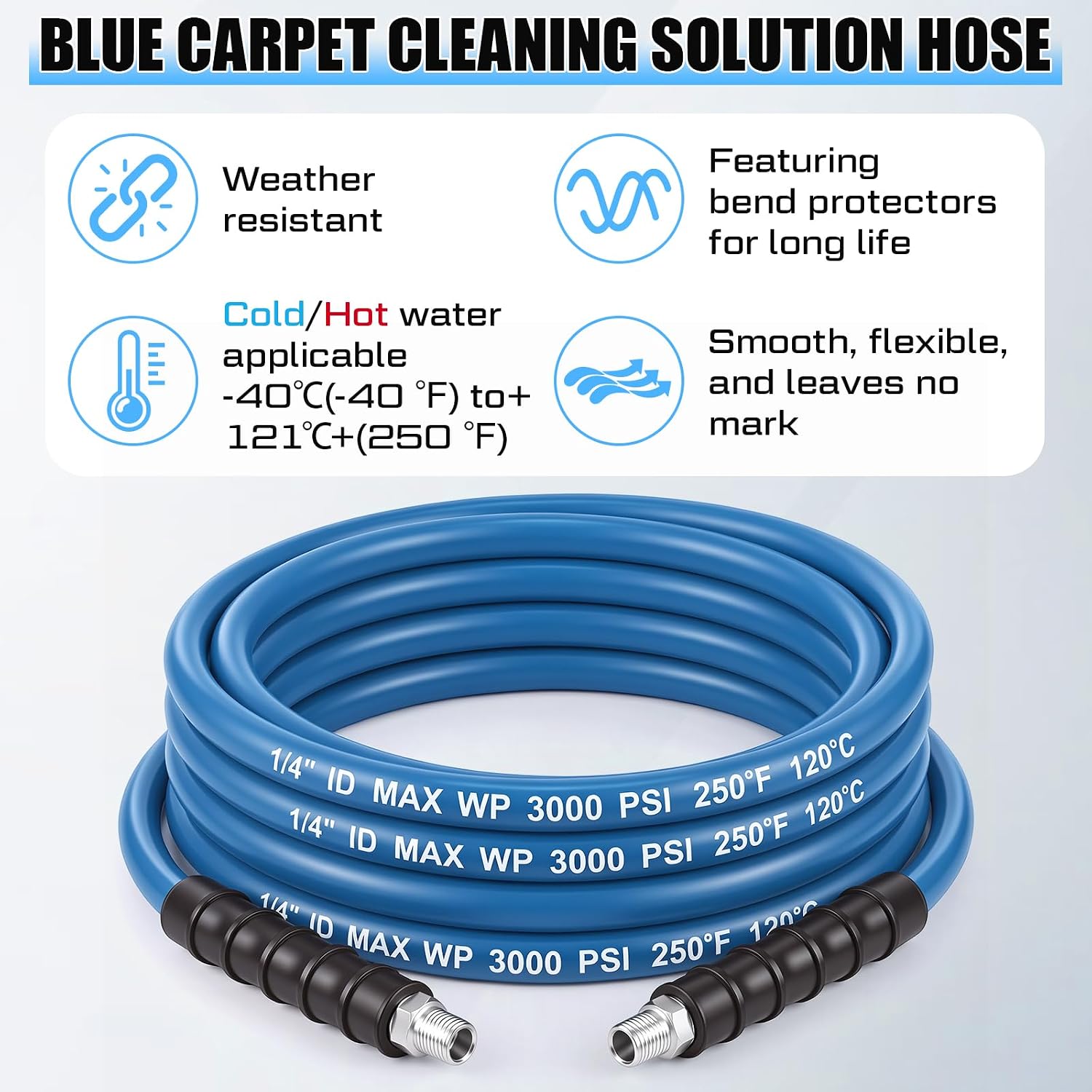 2 Pcs 1/4" X 25' Blue Carpet Cleaning Solution Hose, Regular image 4