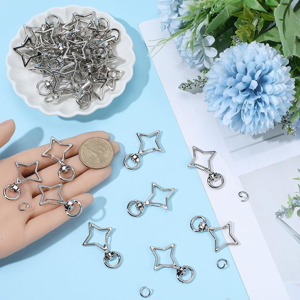 1 Box 40 Sets Cute Keychain Clasps Star Lobster Clasp with Jump Rings Star Swivel Snap Buckles Alloy Spring Snap Clips for Bag Hanging Decoration Jewellery Making Accessories DIY Crafts image 3