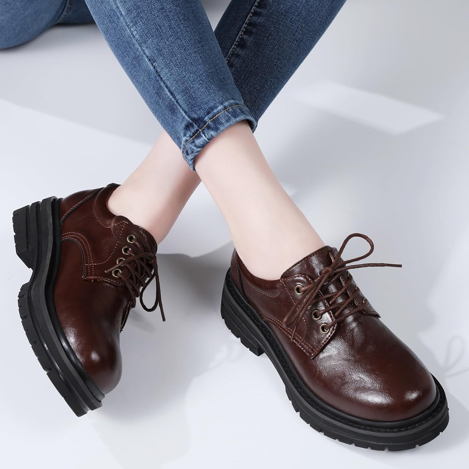 Oxford Shoes for Women Women's Oxford Shoes Platform Oxfords for Women Women's Classic Lace Up Loafers Comfortable Dress Business Casual Work Office Oxfords Shoe for Ladies - Image 6