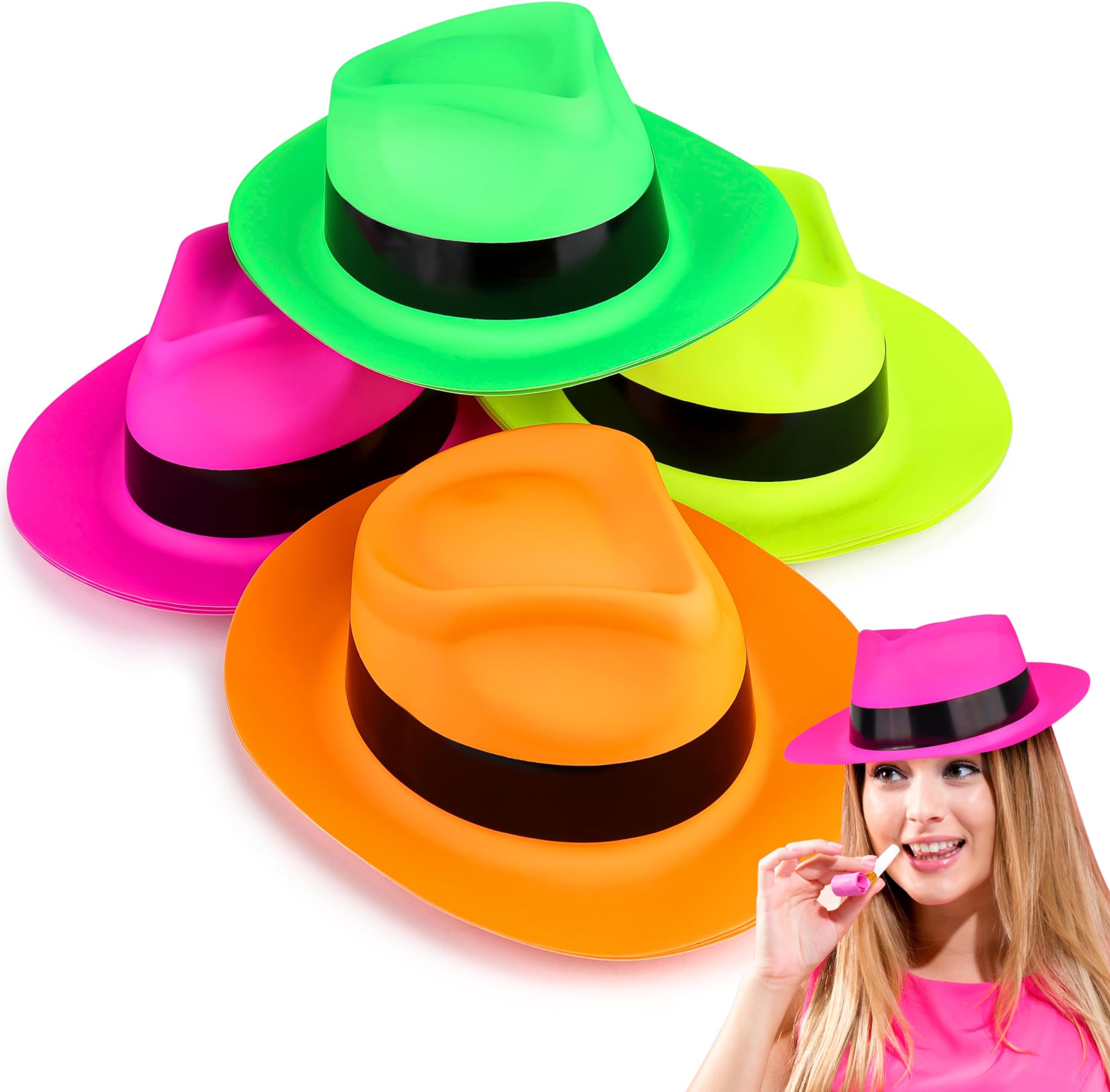 Neon Gangster Fun Party Hats Pack of 12 for Teens Adults