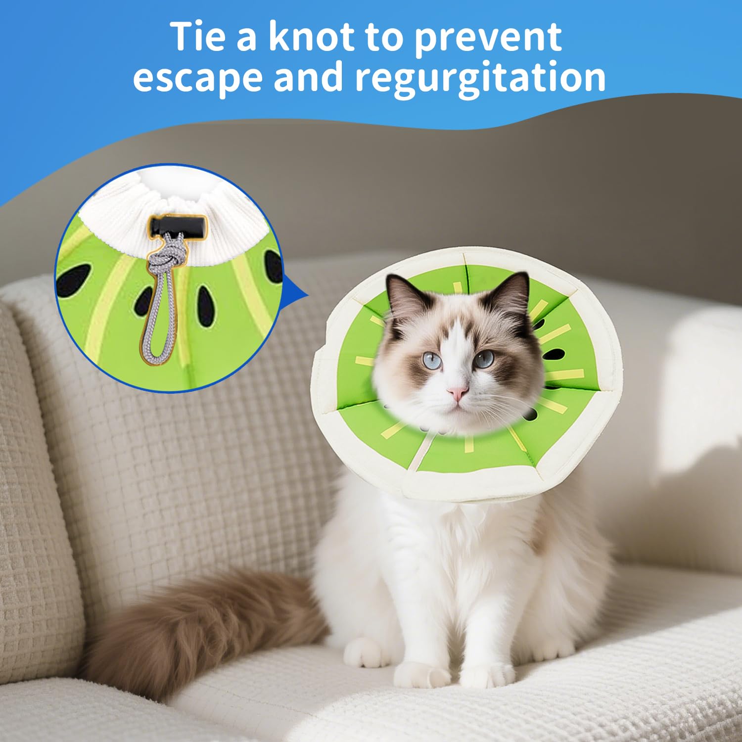 Soft Cat Donut Collar Kiwi Print (Size S), Adjustable Recovery Cone for Cats & Kittens - Image 4