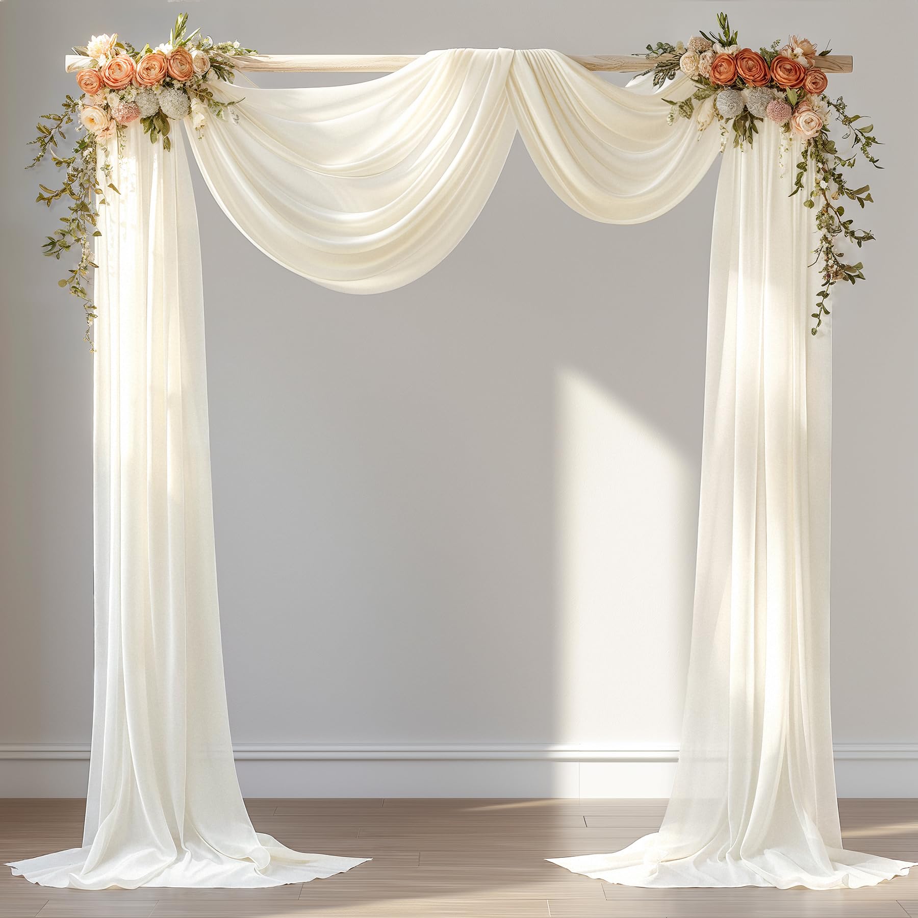 30" x 20Ft Wedding Arch Draping Fabric, 1 Panel Ivory Sheer Curtain Drapes Extra Wide &amp; Long Backdrop Curtains for Wedding Arch Ceremony Birthday Party Decorations