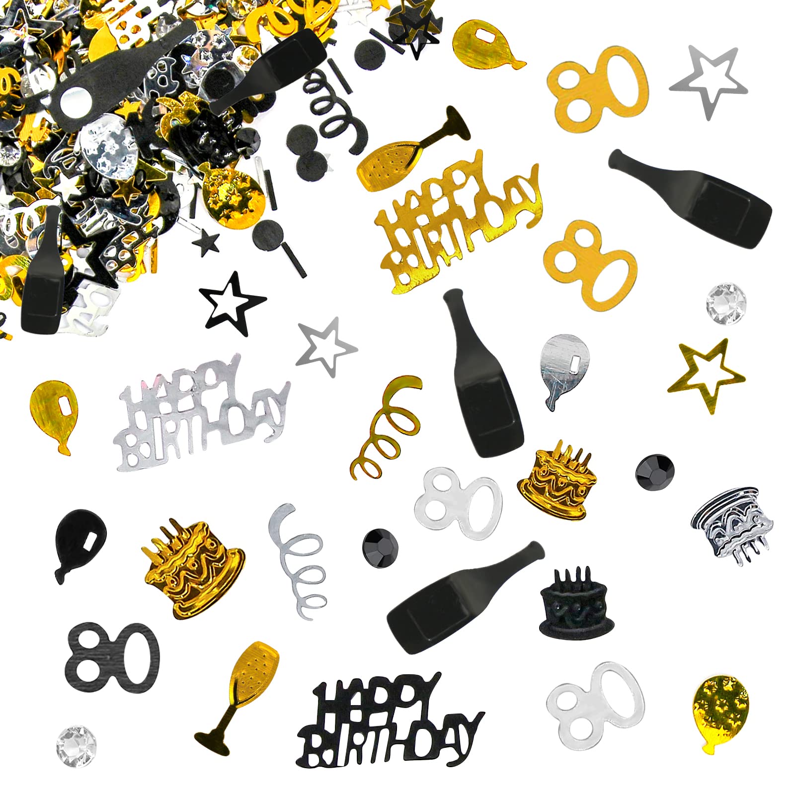 Bluelves Coriandoli Compleanno 20g, 80 Anni Compleanno Coriandoli, Nero e oro Coriandoli Paillettes,Per La Decorazione Della Tavola Di Compleanno Festa Anniversario (Numero 80