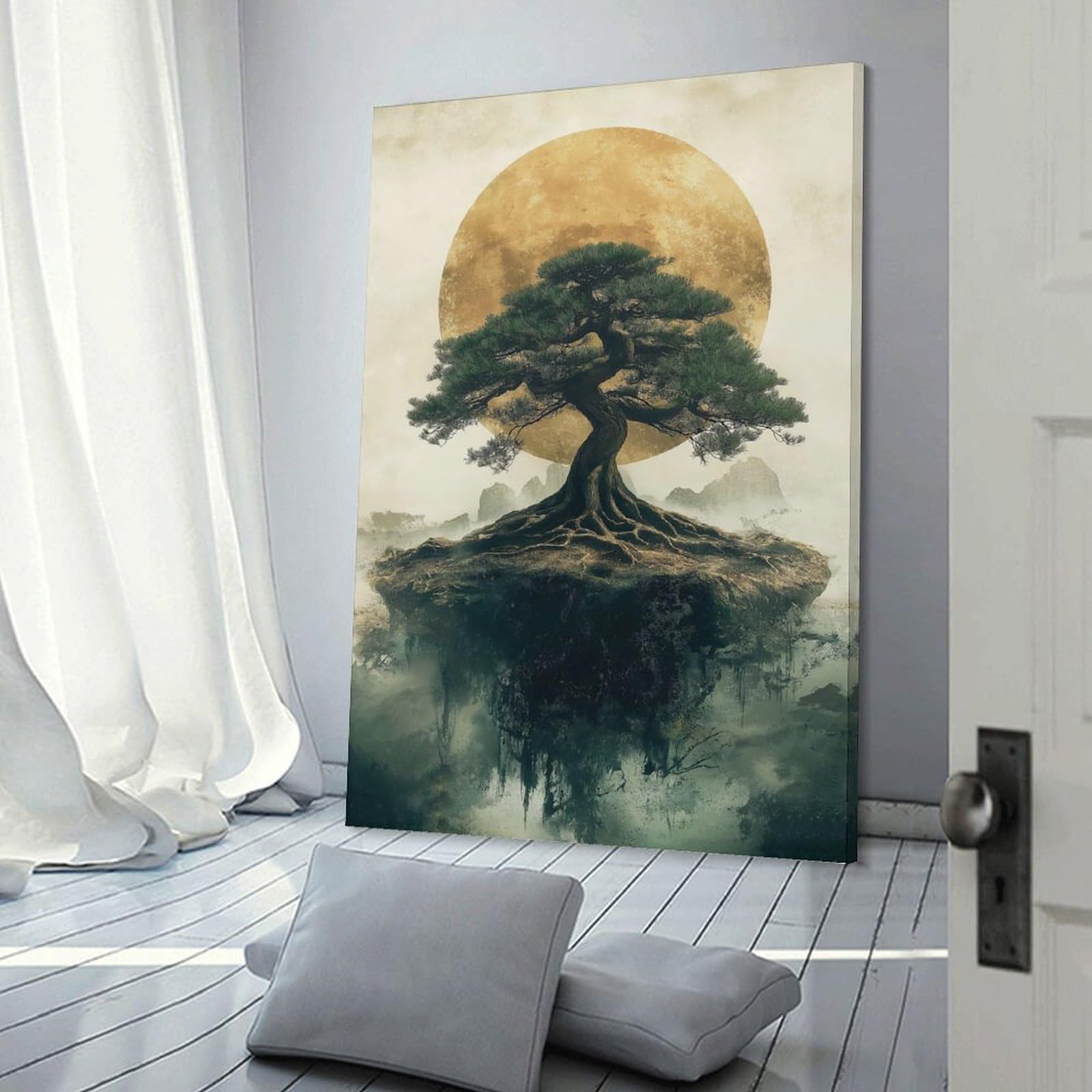 Junmoney Decorative Wall Artwork Bonsai Tree Moon, 24x36inch(60x90cm), for Living Room, Bedroom Or Apartment Walls, Decorative Artwork for Empty Walls