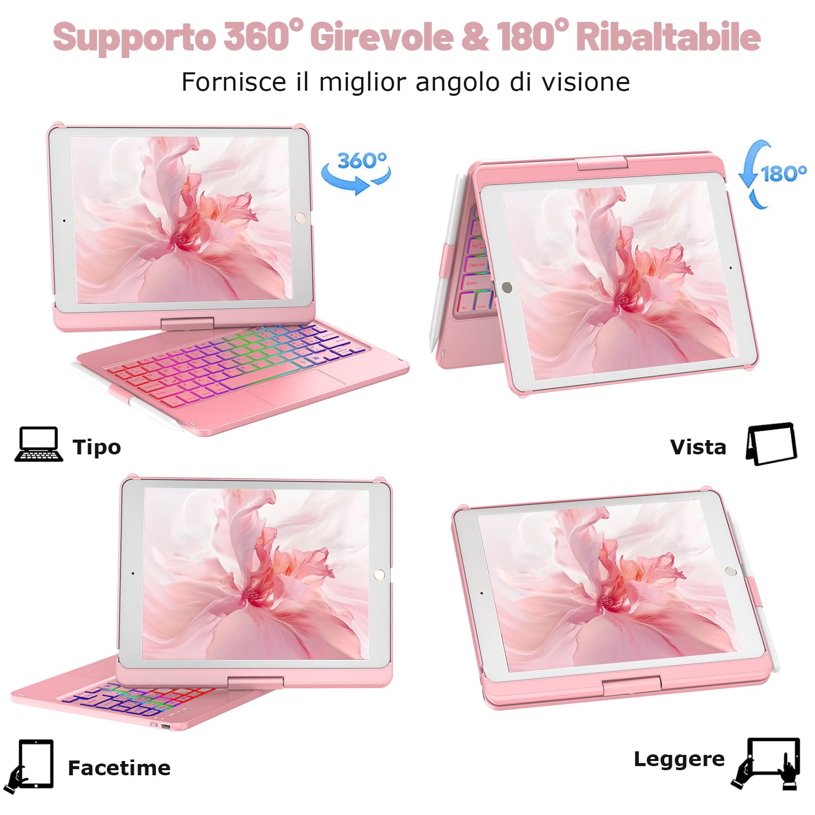 Earto, Custodia Tastiera iPad 9a Gen con Touchpad, 2 Canali BT, Cover Earto, Custodia Tastiera iPad 9a Gen con Touchpad, 2 Canali BT, Cover