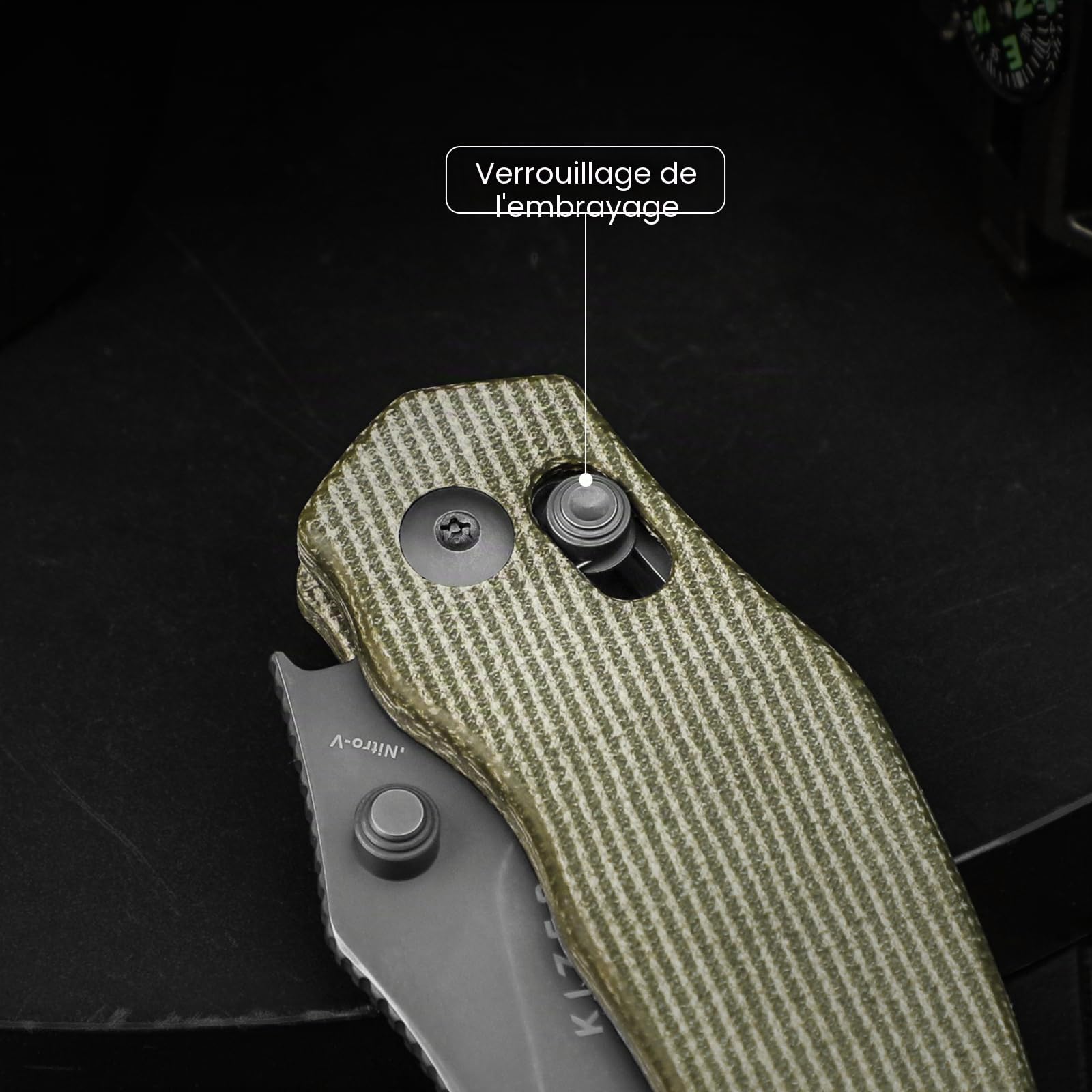 Kizer Bulldog Couteau de Poche, Couteaux Pliable à Lame Nitro V de 7,62cm Manche en Micarta, Couteau de Camping et de Randonnée avec Clip Réversible, Non-automatique, Petits Couteaux EDC V3672A3