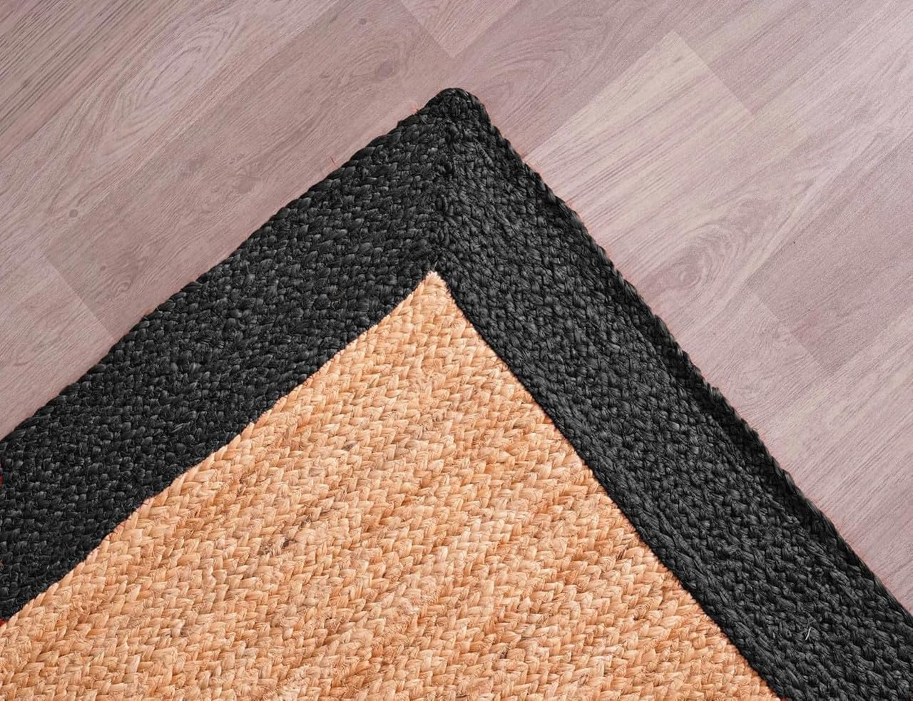 Rectangular Jute Area Rug with Color Border, Woven Natural Jute Floor Rug for Living Room Bedroom Entryway Indoor Carpet