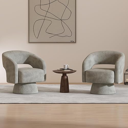Miniatura 8 de Bonzy Home Silla Giratoria de Barril, Juego de 2 Sillones de Acento de Terciopelo con Brazos Silla de Club Giratoria de 360 Grados para Sala de