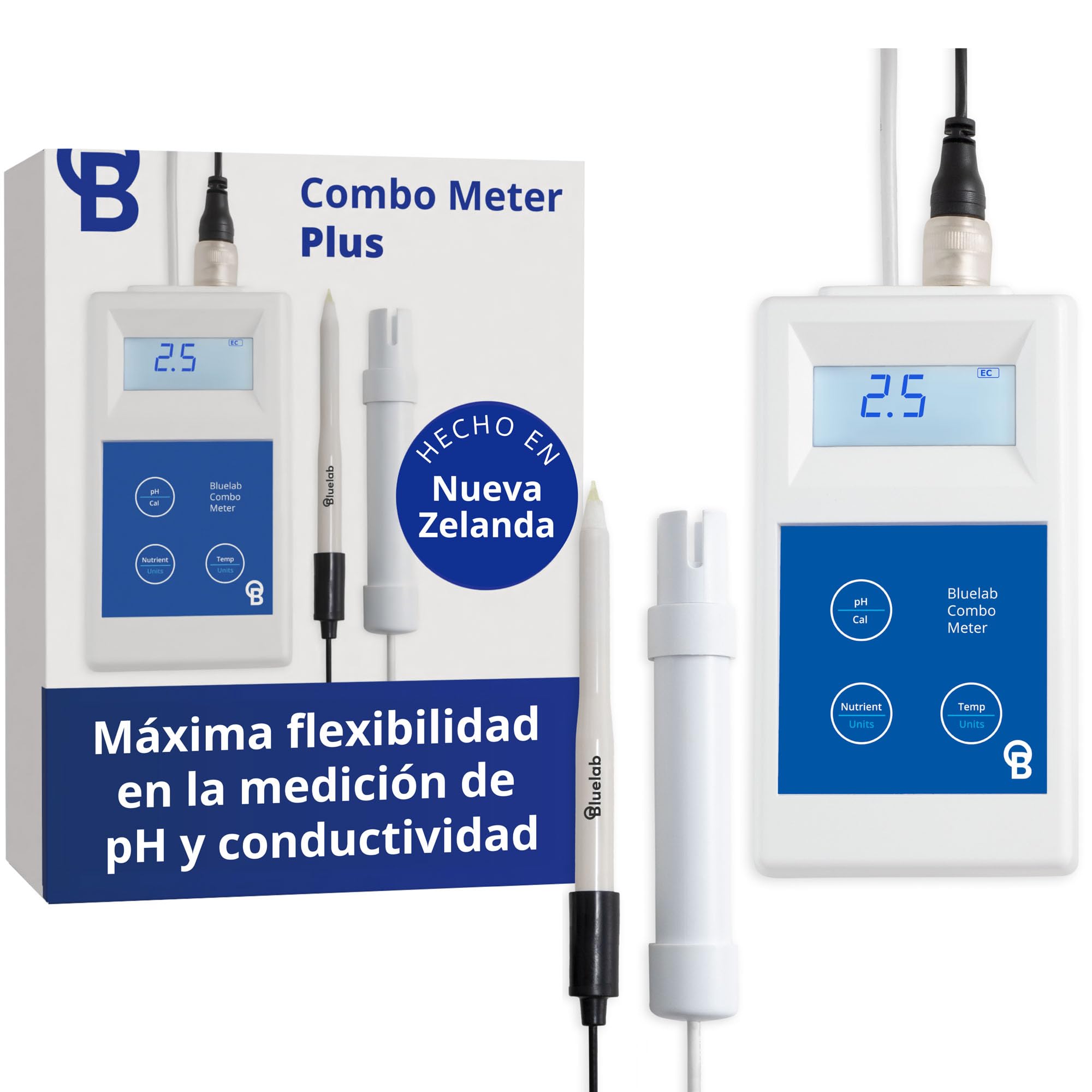 Bluelab METCOMPLUS Combo Meter Plus - Medidor de plantas y agua para probar pH, temperatura y EC (TDS) directamente en el suelo, sistema hidropónico, caja de cultivo al aire libre y jardín interior