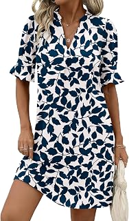 Zeagoo Women's V-Neck Ruffle Sleeve Summer Dress - Lightweight Shift Sundress