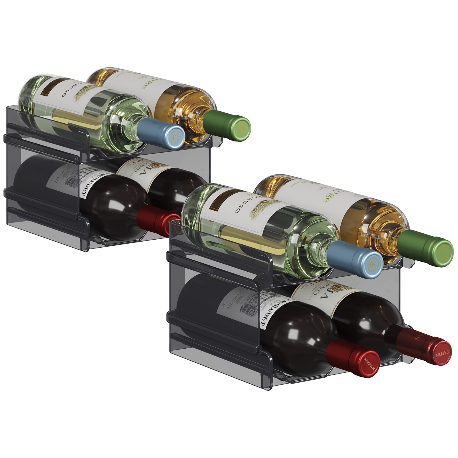 Lifewit Plastic Stackable Wine Rack for refrigerator, Cabinet, Countertop,Wine Bottle Holder, Water Bottle Organizer for Fridge, Pantry, Black, Hold 8