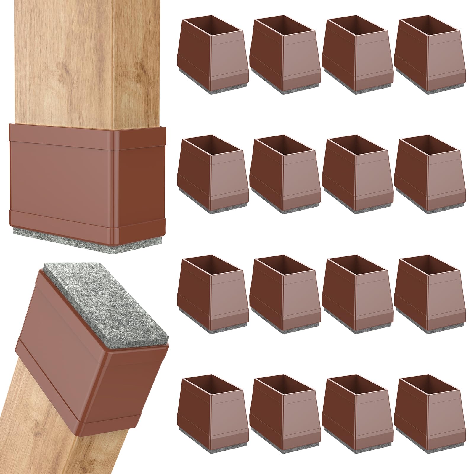 16 Pack Chair Leg Covers Rectangular Silicone Chair Leg Protectors for Hardwood Floors, Felt Caps for Furniture Legs Noise Reducing Easy to Move โ image 1