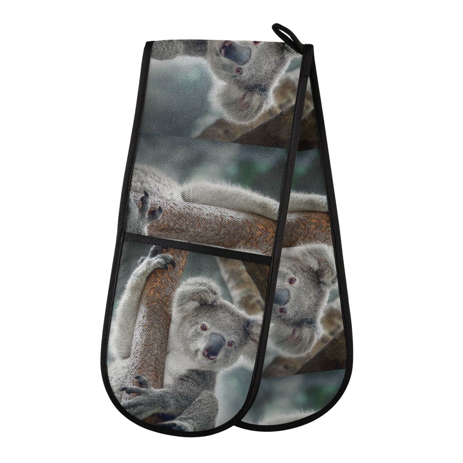 Double Oven Glove 3D Koala Bear Print Heat Resistant Double Ovens Mitt Modern Cooking Gloves Potholders