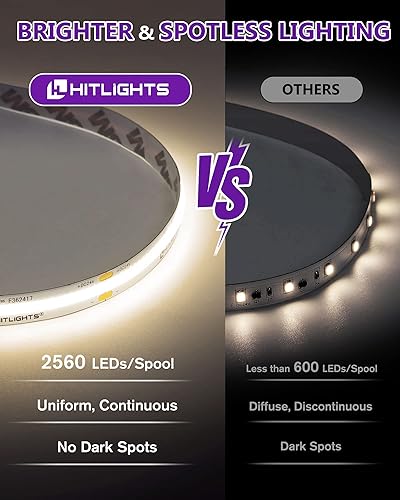 Miniatura 3 de HitLights COB - Tira de luces LED, fuente de alimentación de 24 V, tiras de luz LED blanca fría de 16.4 pies, 4000 K, kit de cinta LED de alta