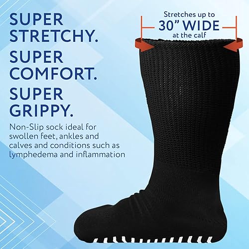 Miniatura 2 de IMPRESA 2 pares de calcetines antideslizantes superanchos para linfedema, bariátricos y de gran tamaño, elásticos hasta 30 pulgadas sobre la