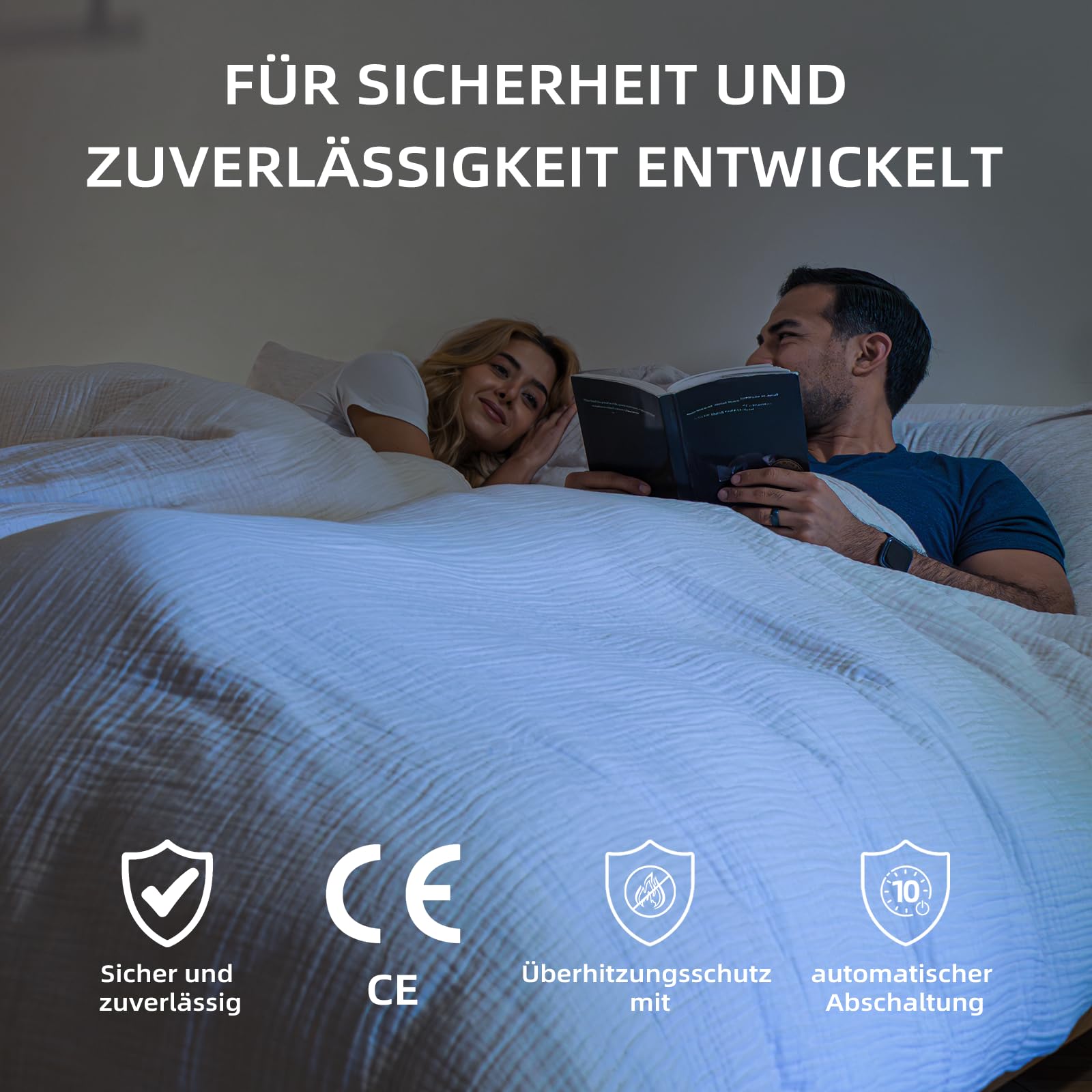 WLAN-Wärmeunterbett 160×200 cm (Queen Size), elektrisches Heizunterbett mit 9 Heizstufen, 1–12 Std. Abschaltautomatik, extra Tiefe Taschen, maschinenwaschbar, diamantgesteppt