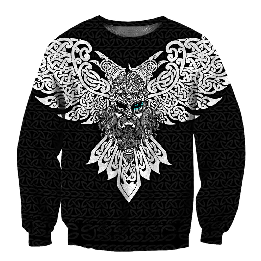 C2Jew Nordic Tattoo Hoodie 3D Print Hooded Sweatshirt Long Sleeve Sweater with Pocket Black