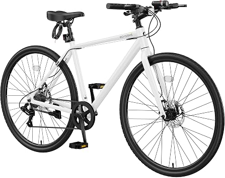 MOONCOOL Hybrid Bike for Men, 700C Aluminum 29LB Ultra-Light 8 Speed Commuter Bike, 350lb Loading, 29" Urban Bicycle, Dual Disc Brakes, for Tall Men&Women, 85% Pre-Assembled