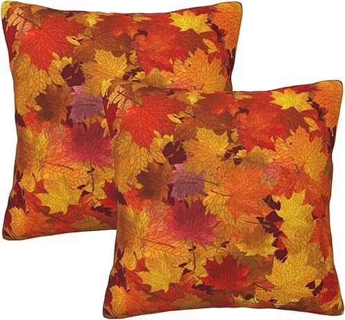 Juego de 2 fundas de almohada de hojas de arce otoñales de 20 x 20 pulgadas, fundas de almohada decorativas de otoño de terciopelo suave para sofá,