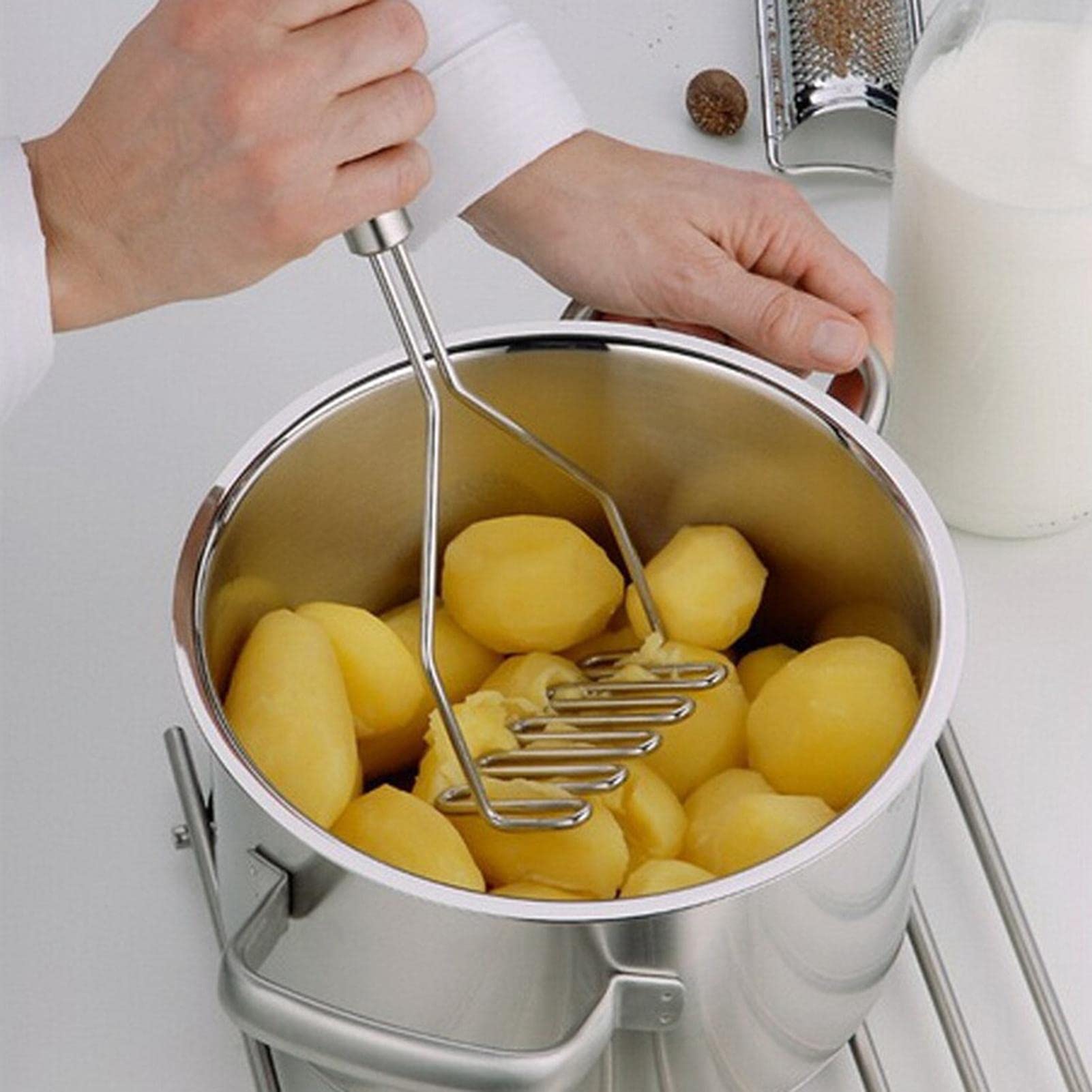 Pilon à pommes de terre en acier inoxydable – Outil à main de qualité supérieure et ustensile en fil métallique pour broyeur de pommes de terre pour une meilleure purée de haricots, d'avocats, d'œufs