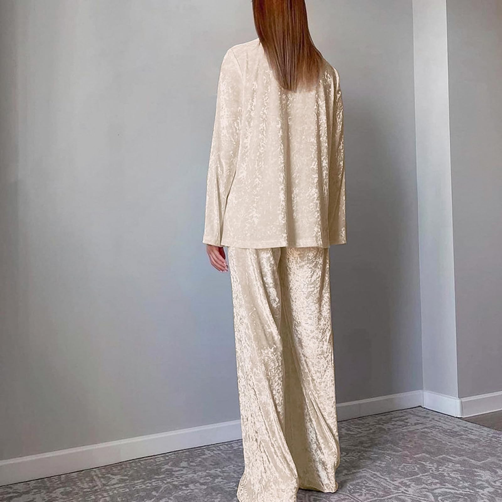 Pigiama Abbottonato da Donna, Camicia A Maniche Lunghe E Pantaloni in Due Pezzi, Set da Casa Caldo E Ispessito