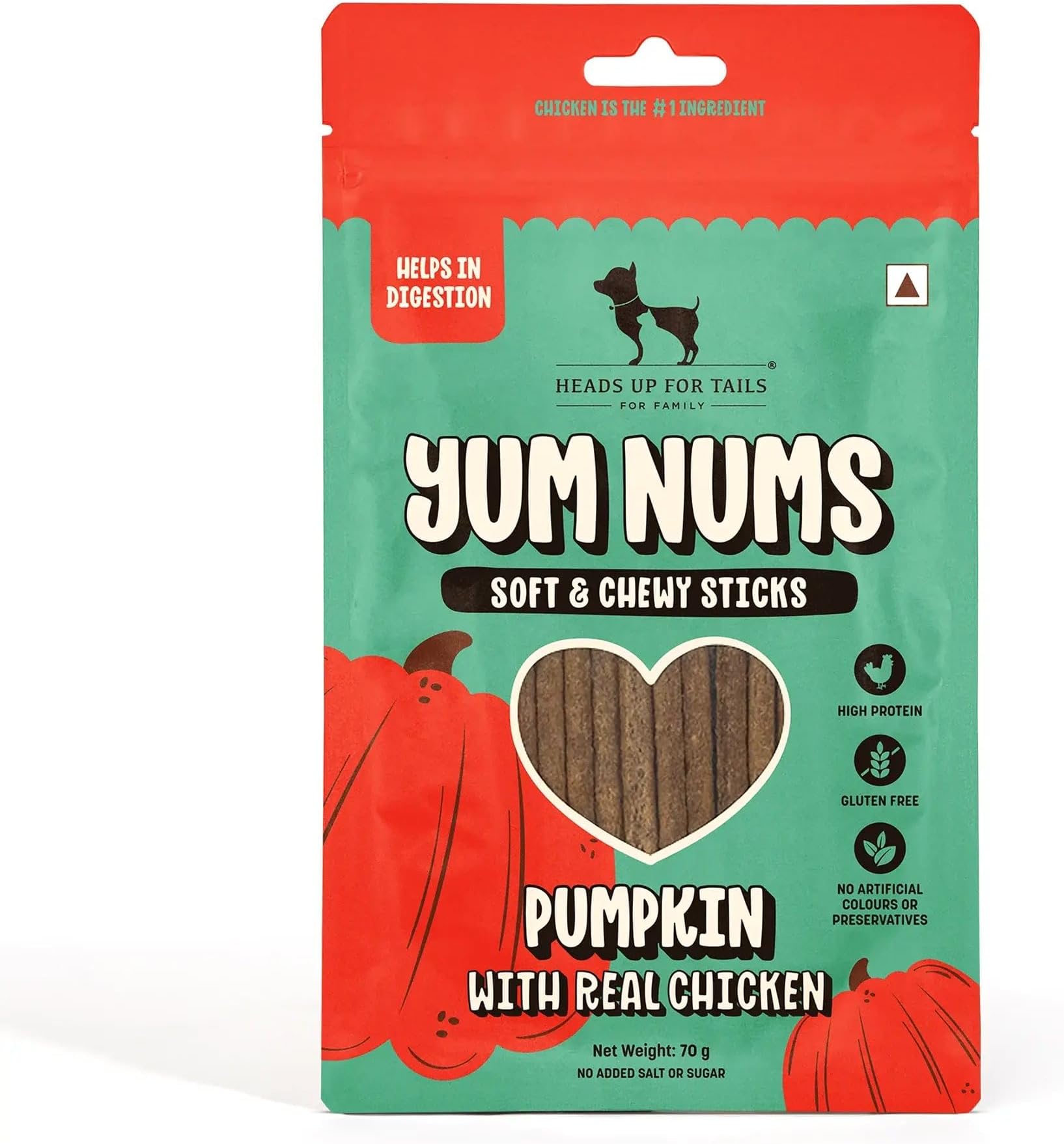 Yum Nums by HUFT Soft & Chewy Sticks - 70 gm | Pumpkin with Chicken | Dog & Puppy Treats | Training Snacks for Small & Adult Dogs | High-Protein, Healthy Dog Treats