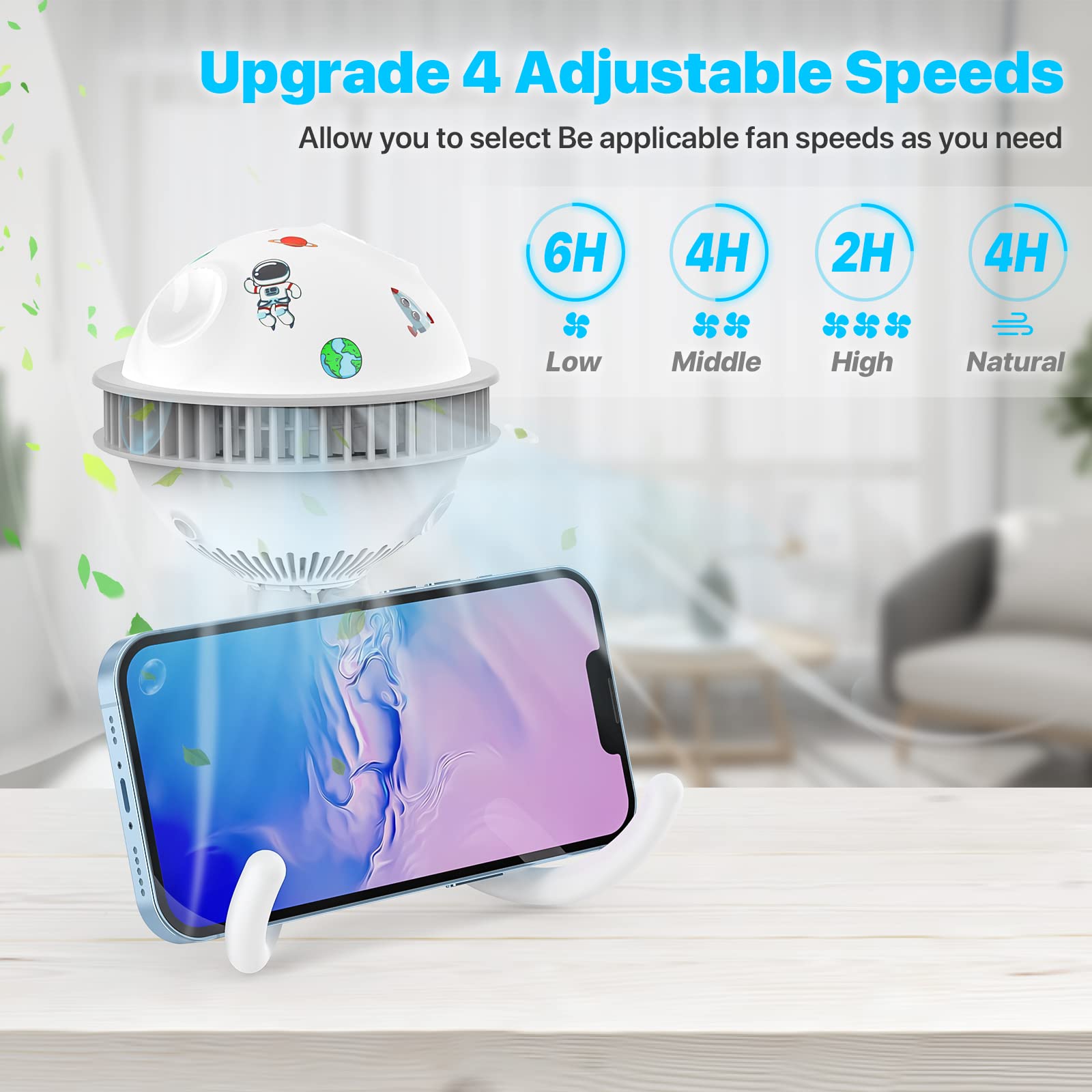 Portable Ventilateur USB, Silencieux Ventilateur Poussette Bébé avec Trépied Flexible, 4 Vitesse Réglable, Alimenté par Batterie Ventilateur pour Poussette, Siège d'Auto, Tente