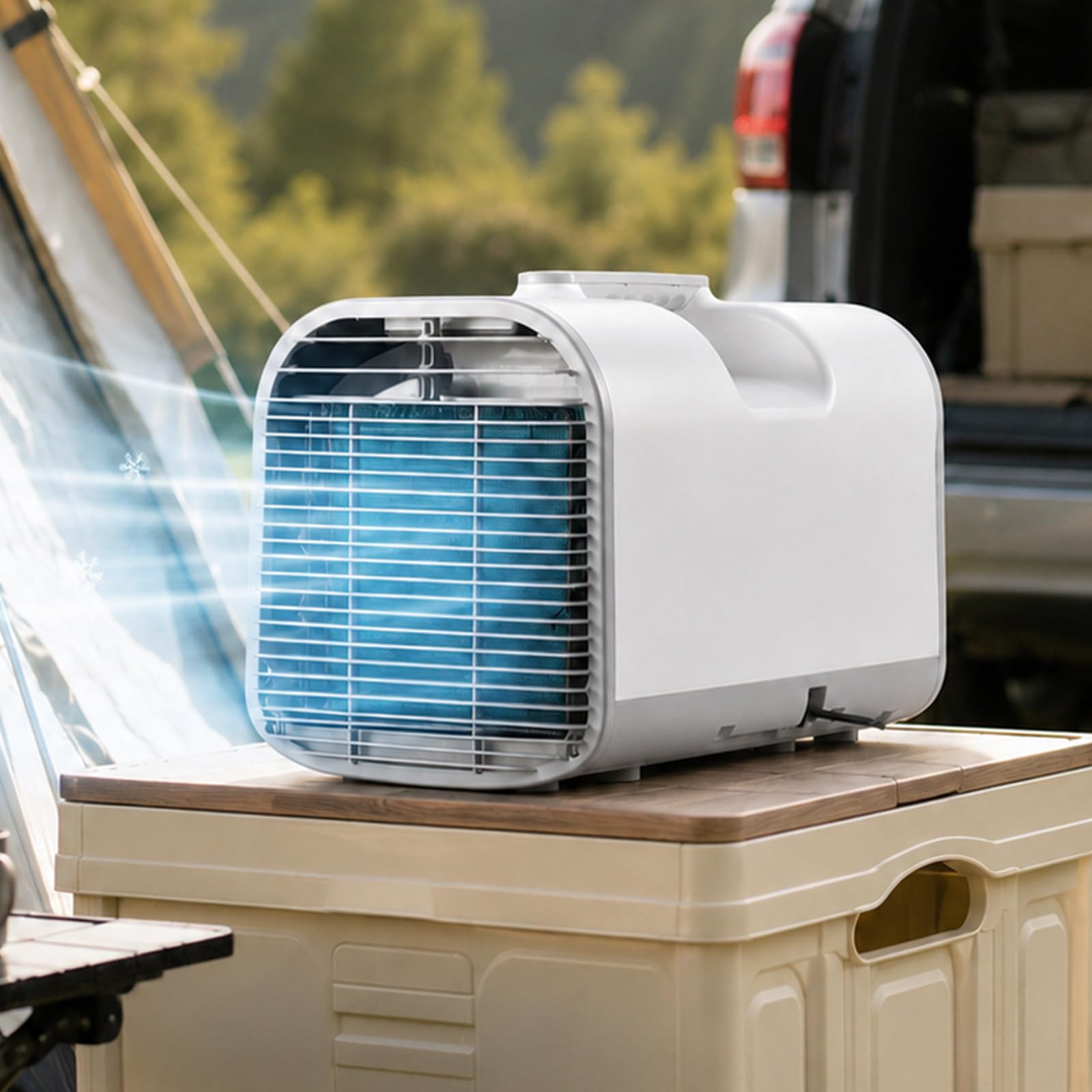 lilishangmao Portable AC Unit for Camping 4777 BTU, Tent Air Conditioner with 3 Fan Speeds, AC/DC Power, 12H Timer + 16–32°C Adjustable, Remote and Voice Control for Caravan, Campervan and RV