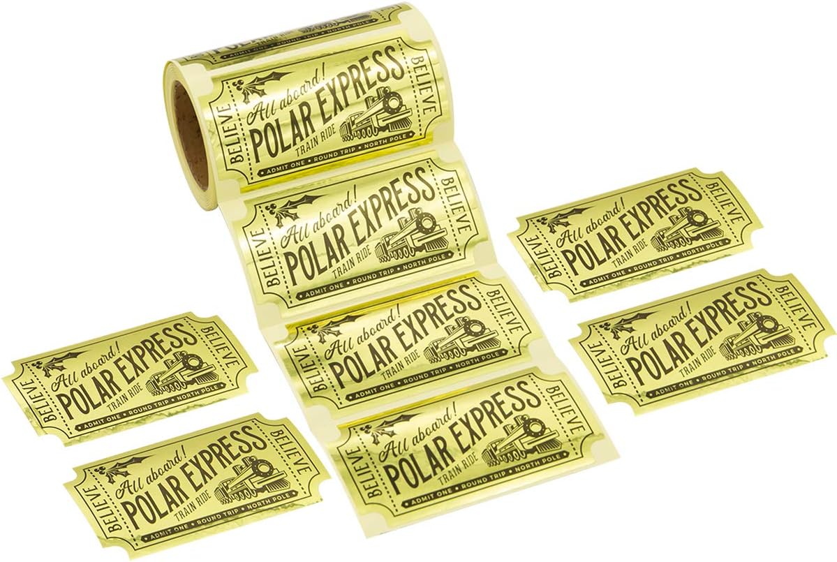 Gold Foil Believe Ticket North Pole Train Roll Christmas Stickers for Polar Express Day Party School Reward 200Pcs