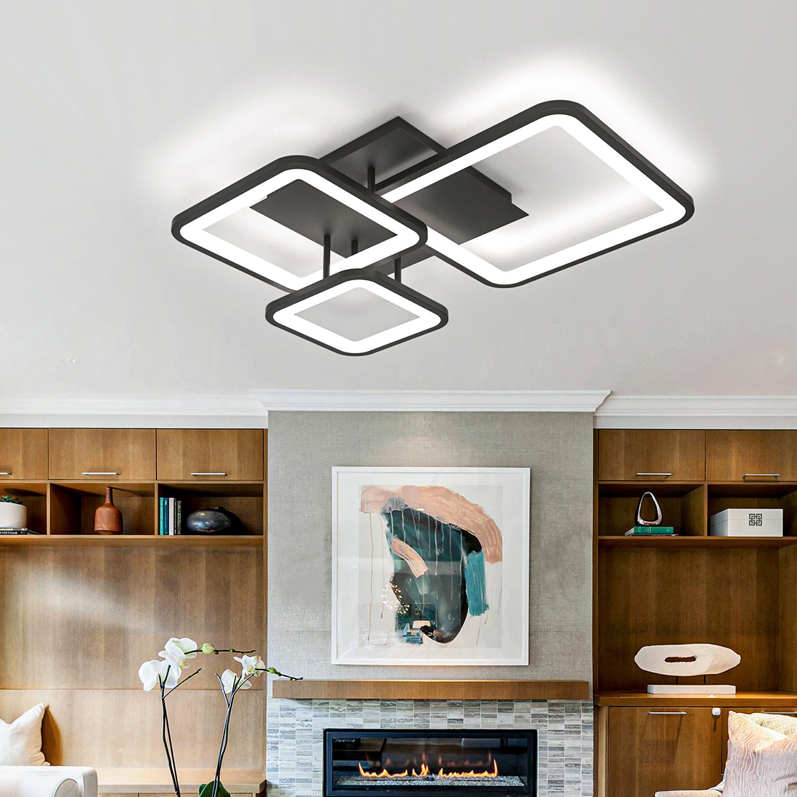 Lámpara de Techo LED empotrada de 48 W, Color Negro, Regulable, 3000-6000 K, Cuadrada, Moderna, de 20 Pulgadas, para Sala de Estar, Dormitorio, 52 cm