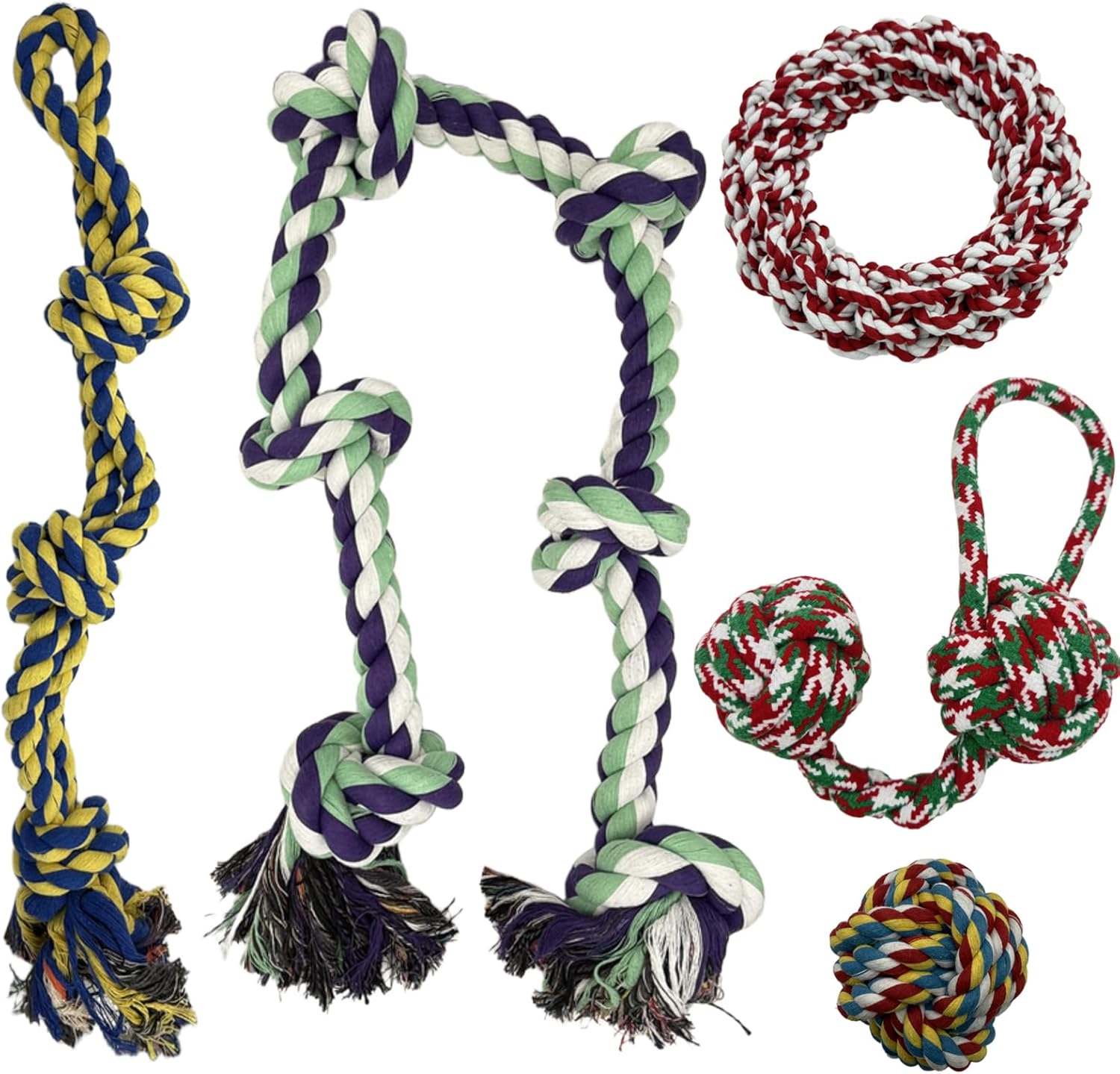 Dog Chew Toys for Aggressive Chewers, 5 Pack Indestructible Dog Toys, Cotton Rope Toys, Durable Tug of War Pet Toy for Medium to Large Breed Teeth Cleaning