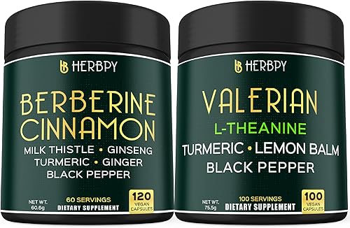 Paquete 7 en 1 16100 mg Berberina HCl y 5 en 1 5150 mg Suplemento de raíz de valeriana - Apoya la salud cardíaca, inmune, digestión y relajación