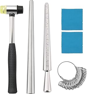 AMGSH Ring Mandrel Sizer Tool with Metal Mandrel Finger Sizing Measuring Stick and Ring Sizer Guage of 27 PCS Circle Models Jewelry Sizer Tool and Rubber Jewelers Hammer