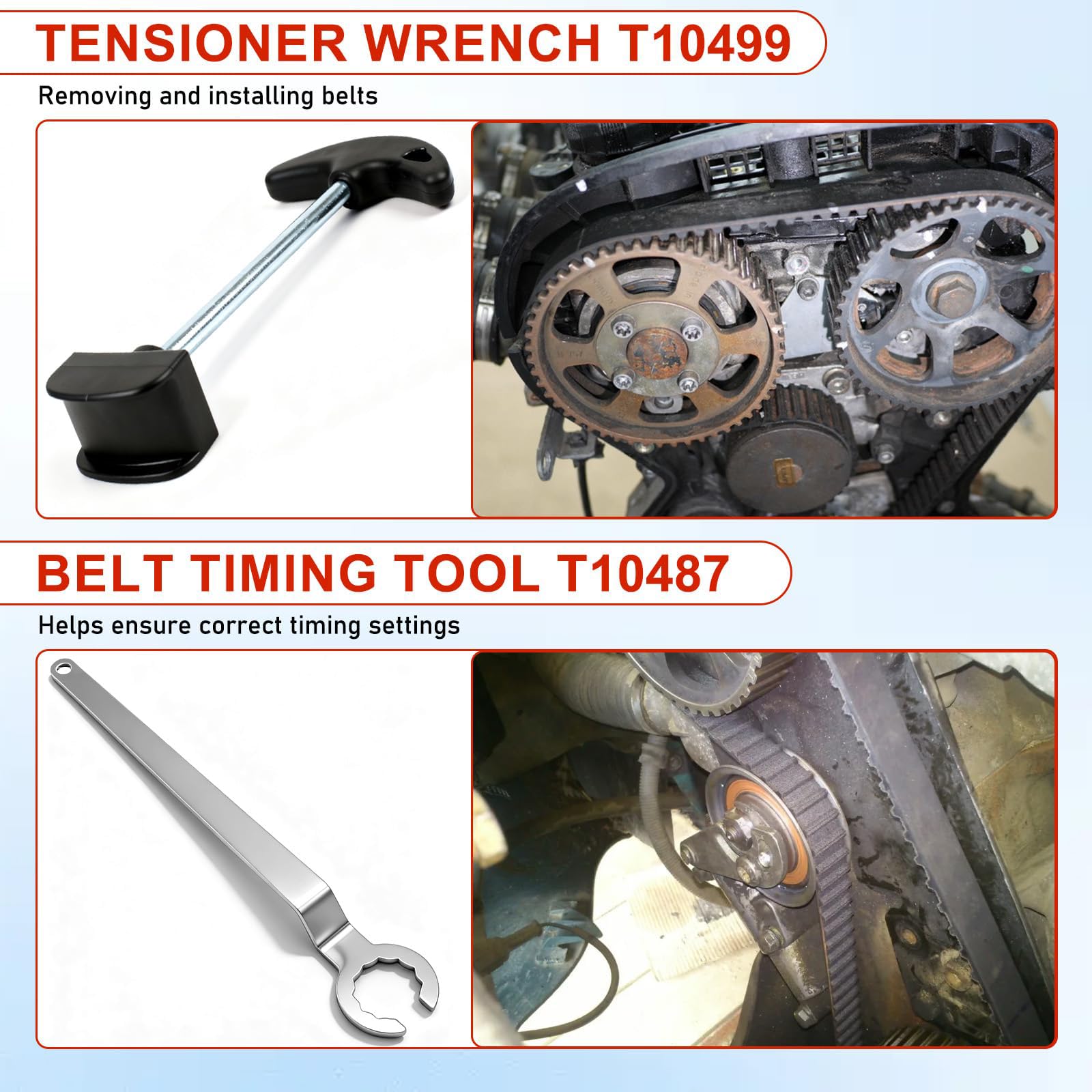 PORFOYO Attrezzo per cinghia dentata del motore, utensili per albero a camme, utensile per albero a camme in acciaio al carbonio, pratico utensile di bloccaggio per albero a camme rosso per T10340