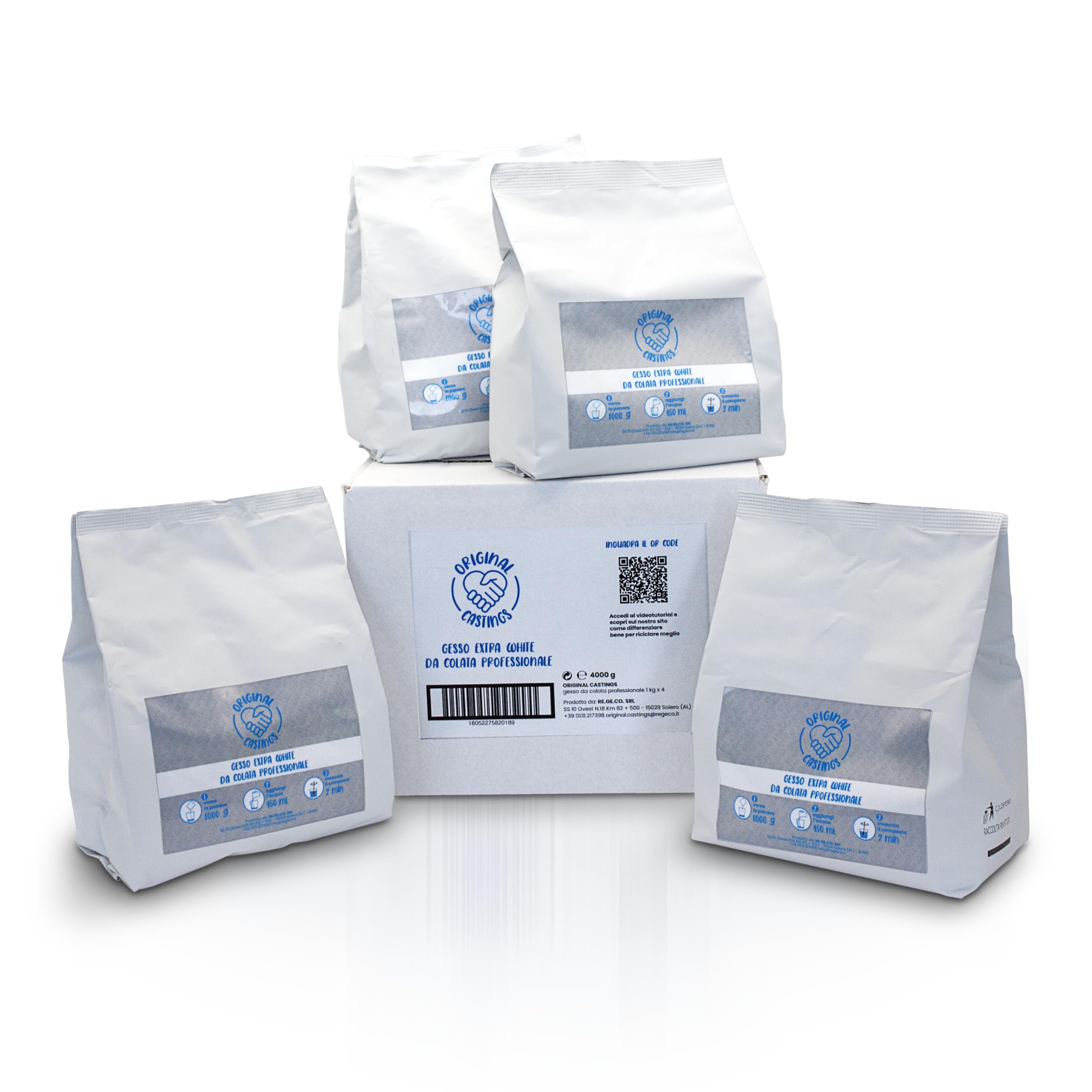ORIGINAL CASTINGS Yeso para moldes extra white 4 kg | Polvo de cerámica de fundición para moldes de silicona, modelar sin cocción, autoendurecedor.
