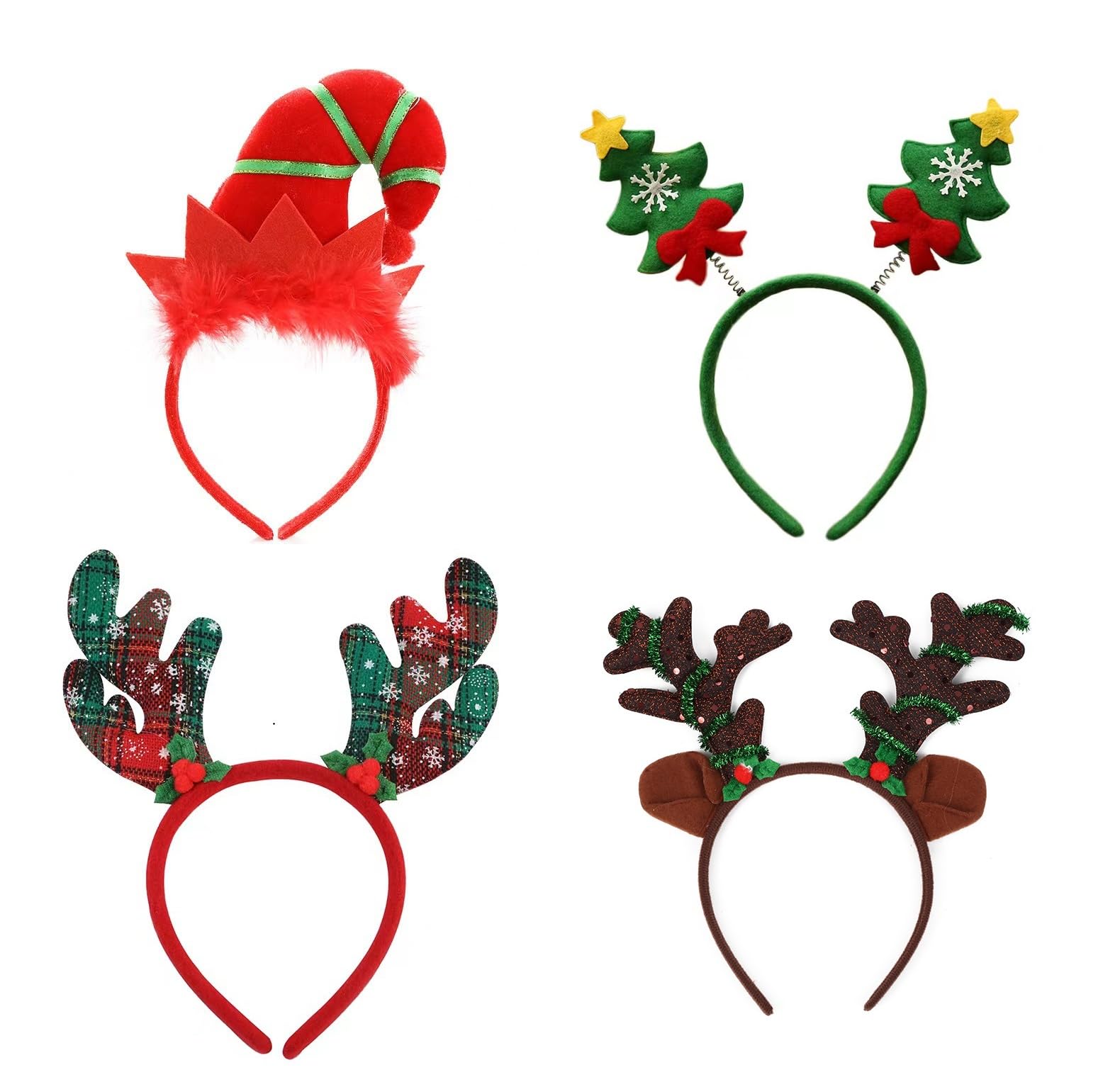TAYGUM Vange 4 Pack Christmas Headbands for Kids and Adults Cute Holiday Headband Hair Hoop for Annual Holiday and Seasons Themes, Christmas Party, Christmas Dinner, photos booth