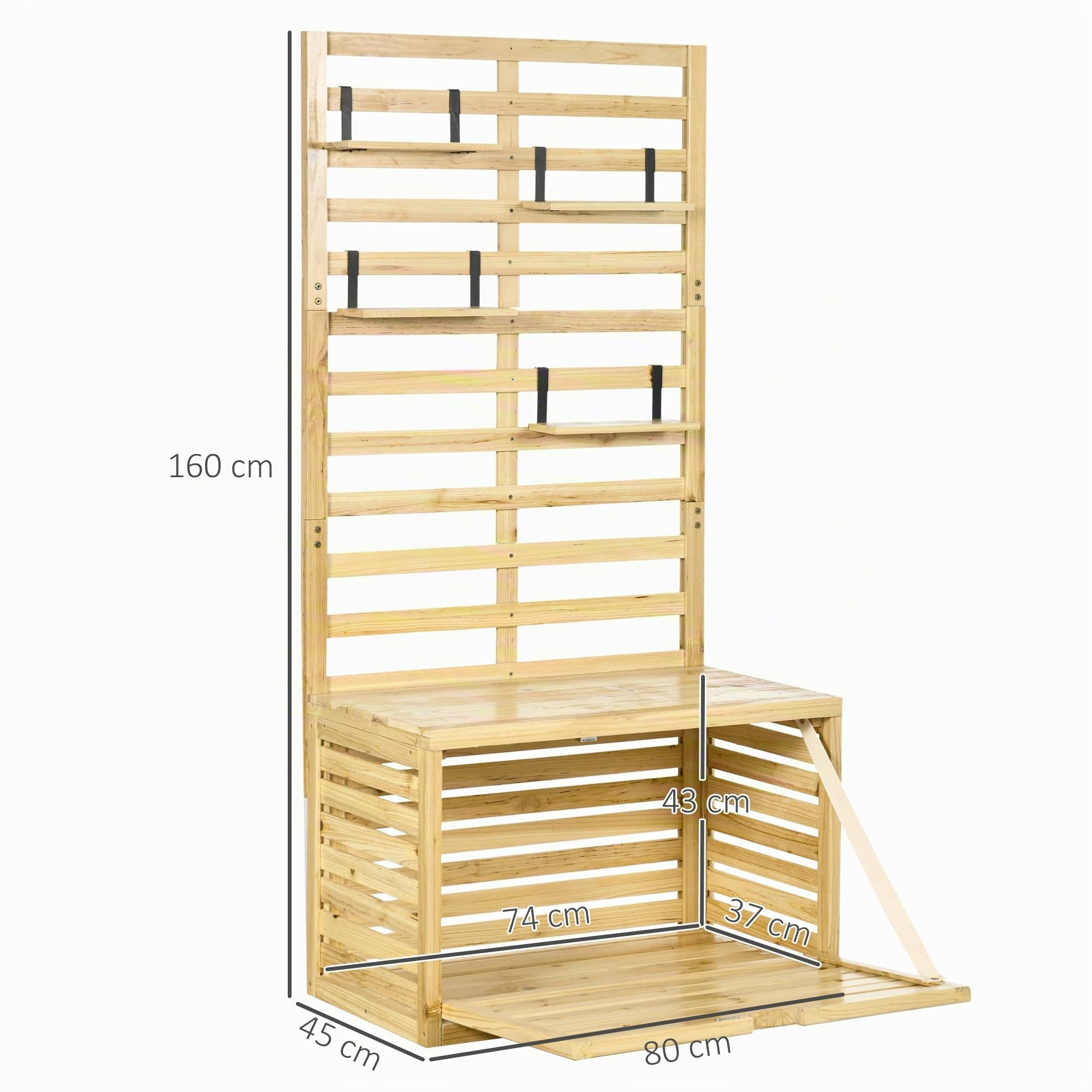 Caja De Almacenaje Outsunny Con Soporte Para Trepar Y Estantes, Caja De Jardín, Caja Para Cojines, Madera Maciza Natural, 80 X 45 X 160 Cm