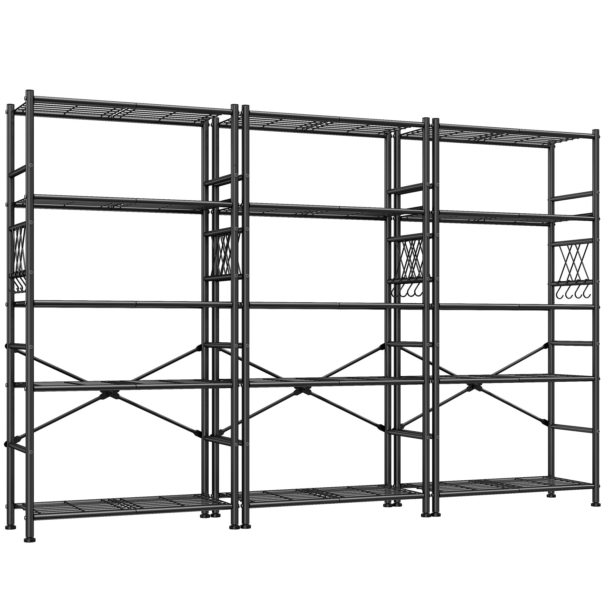 5-Storage Shelves Wire Shelving with Hooks, Metal Shelving Units Shelf Organizer, Wobble-Free Storage Rack with Adjustable Leveling Feet for Kitchen Pantry Laundry Bathroom Dorm,12"D x 30"W x 72"H