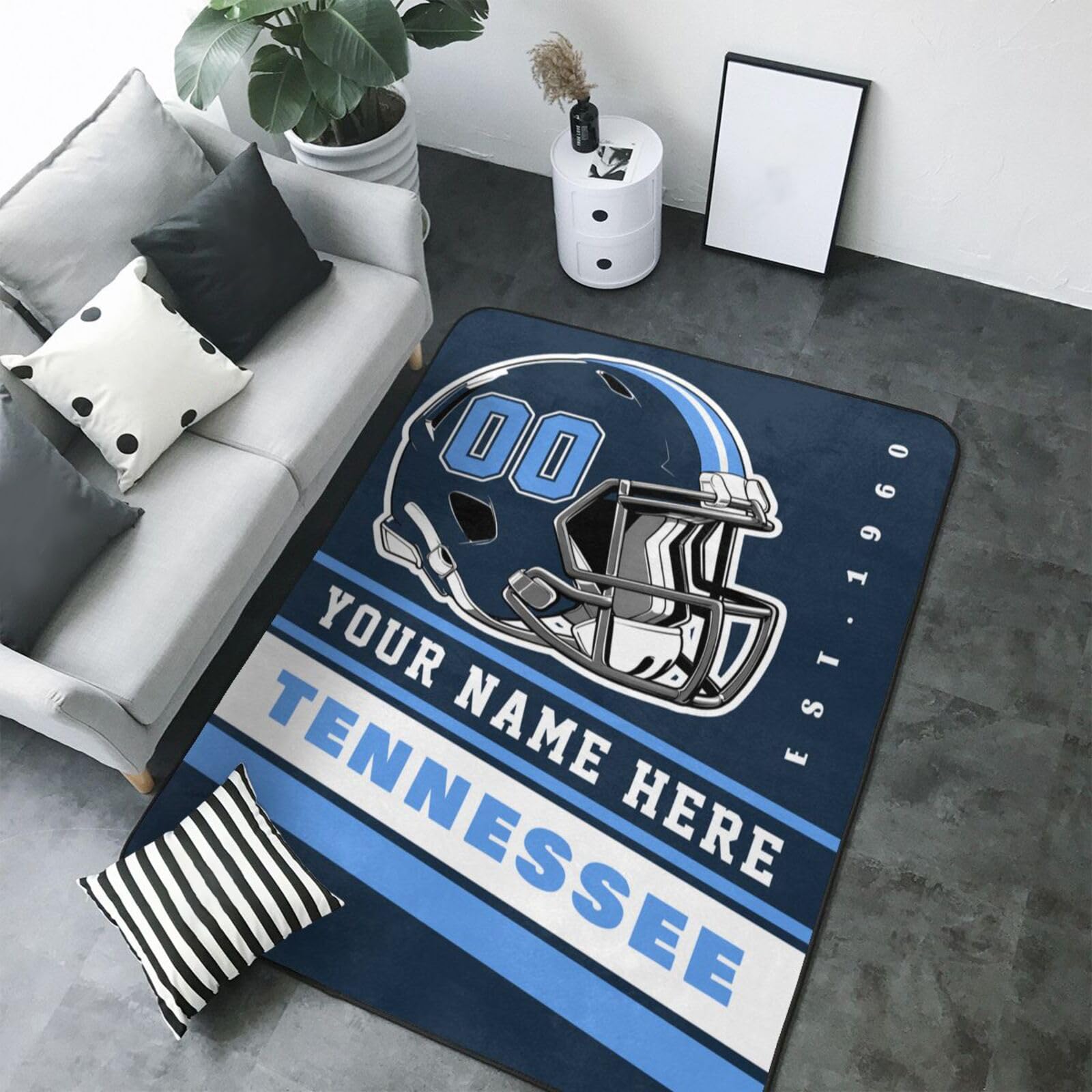 Custom Tennessee Rug for Bedroom Personalized Area Rugs with Name and Number Custom Football Carpet Gifts for Fans Men Women